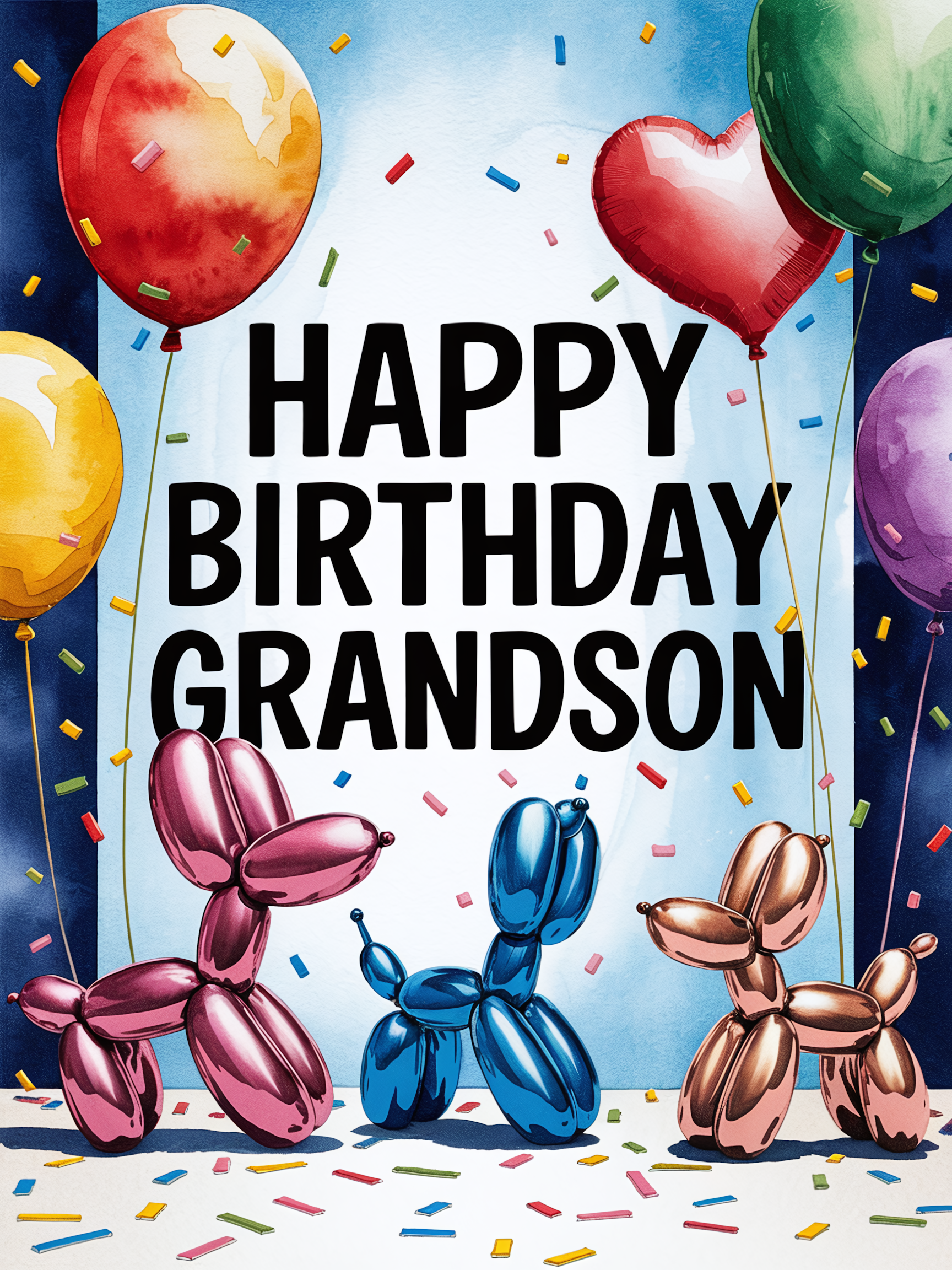 Happy Birthday Grandson Watercolor Card
