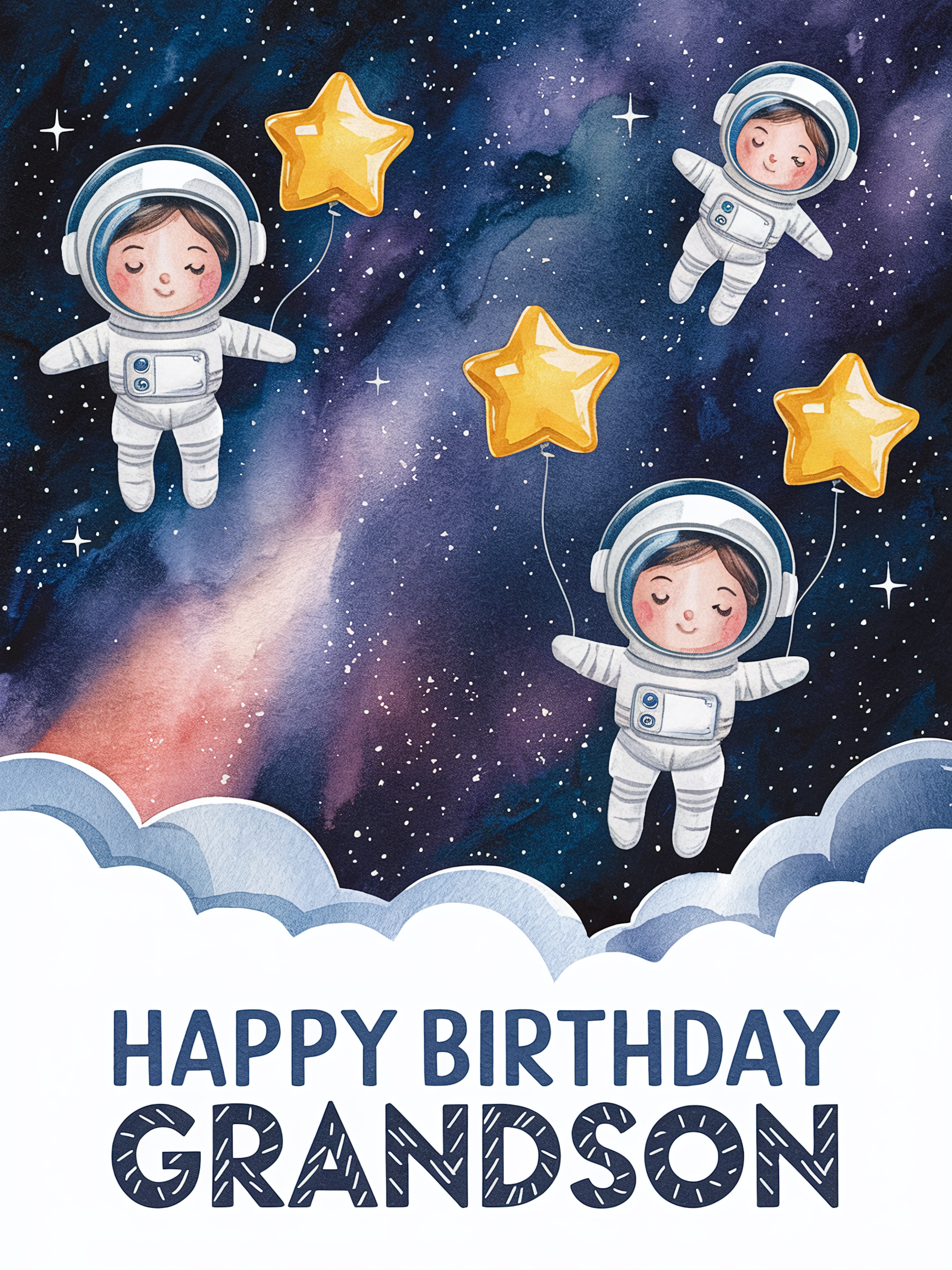 Watercolor Space Birthday Card for Grandson