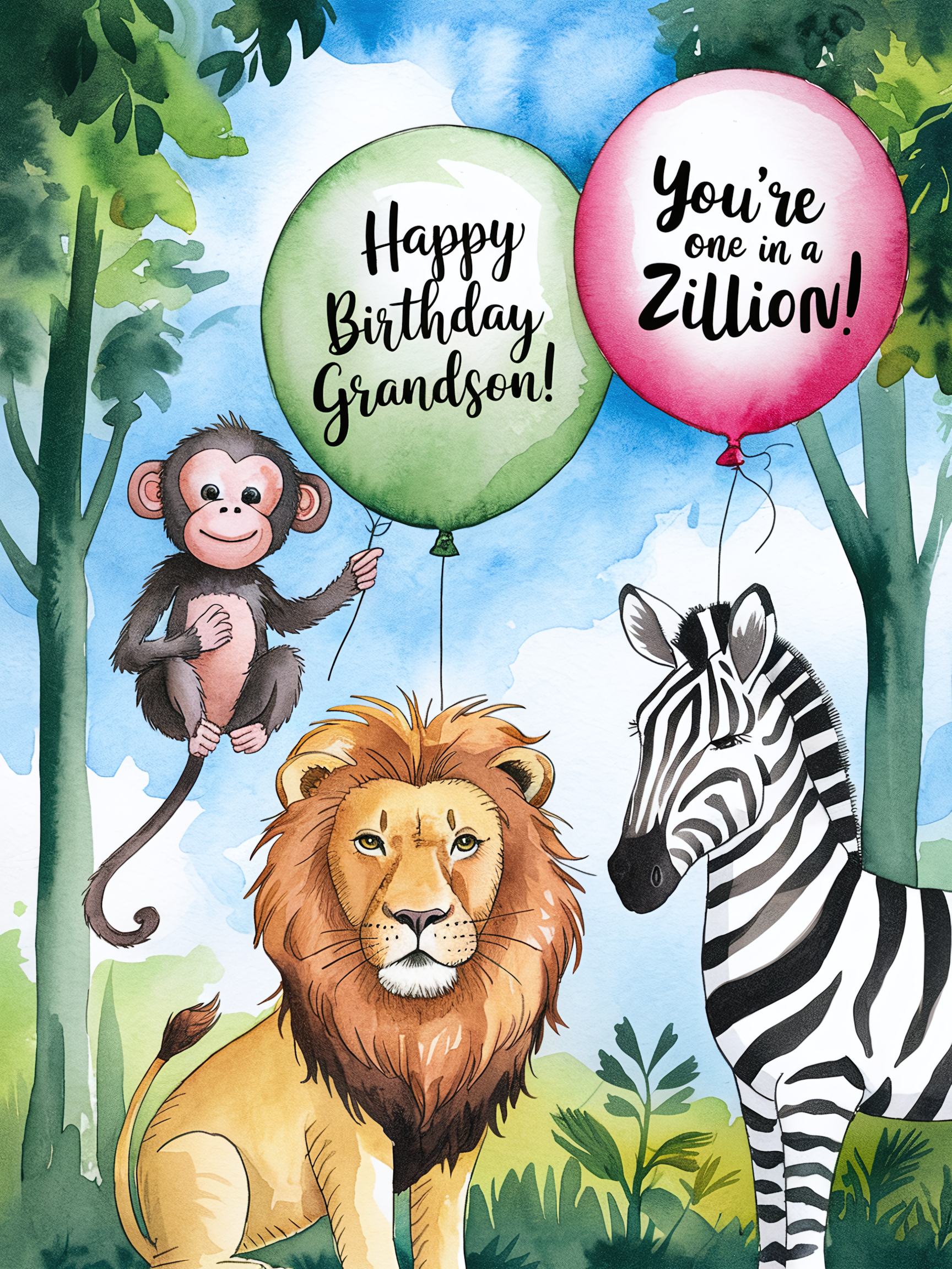 Watercolor Jungle Birthday Card for Grandson