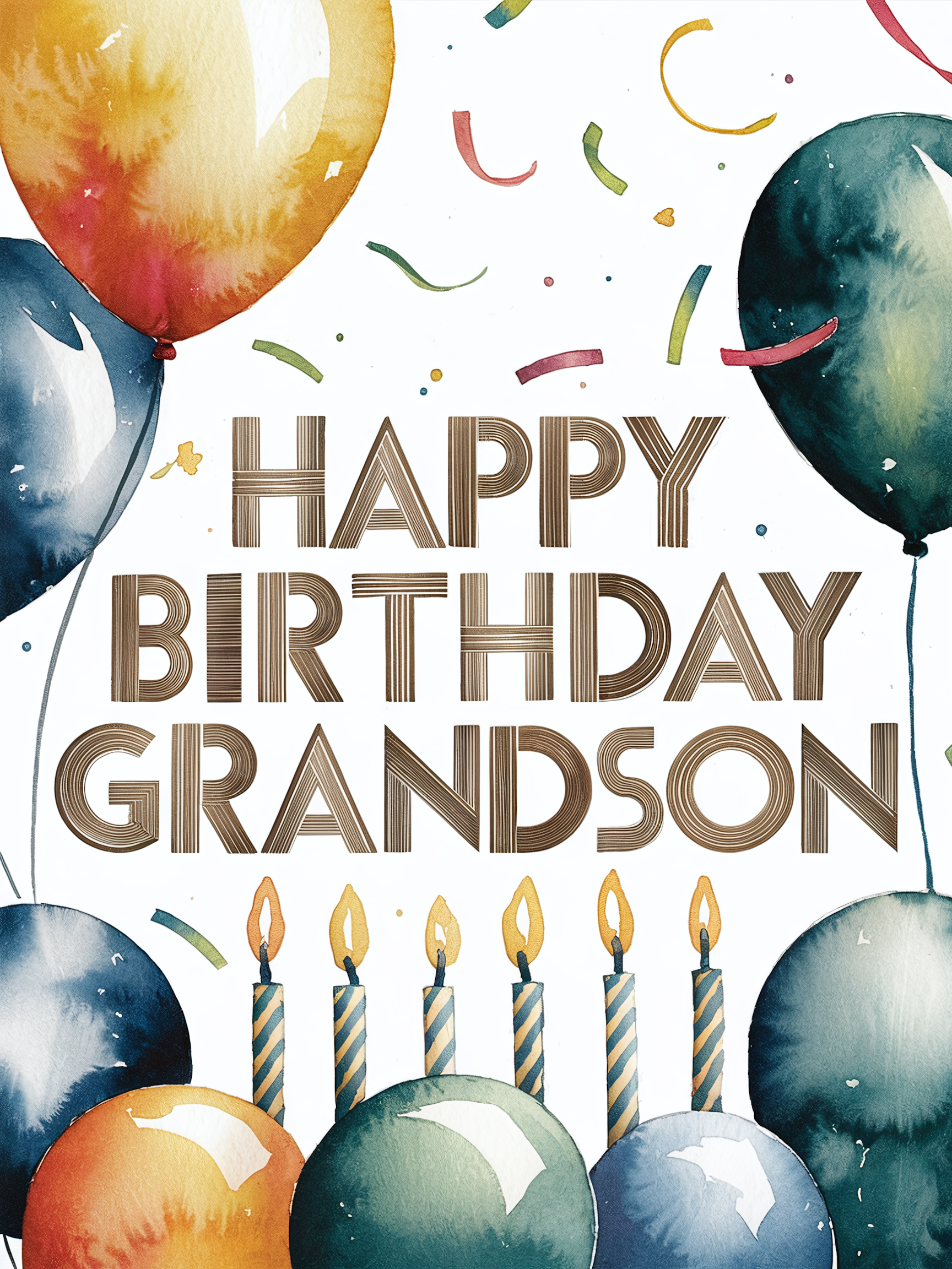 Happy Birthday Grandson Watercolor Illustration