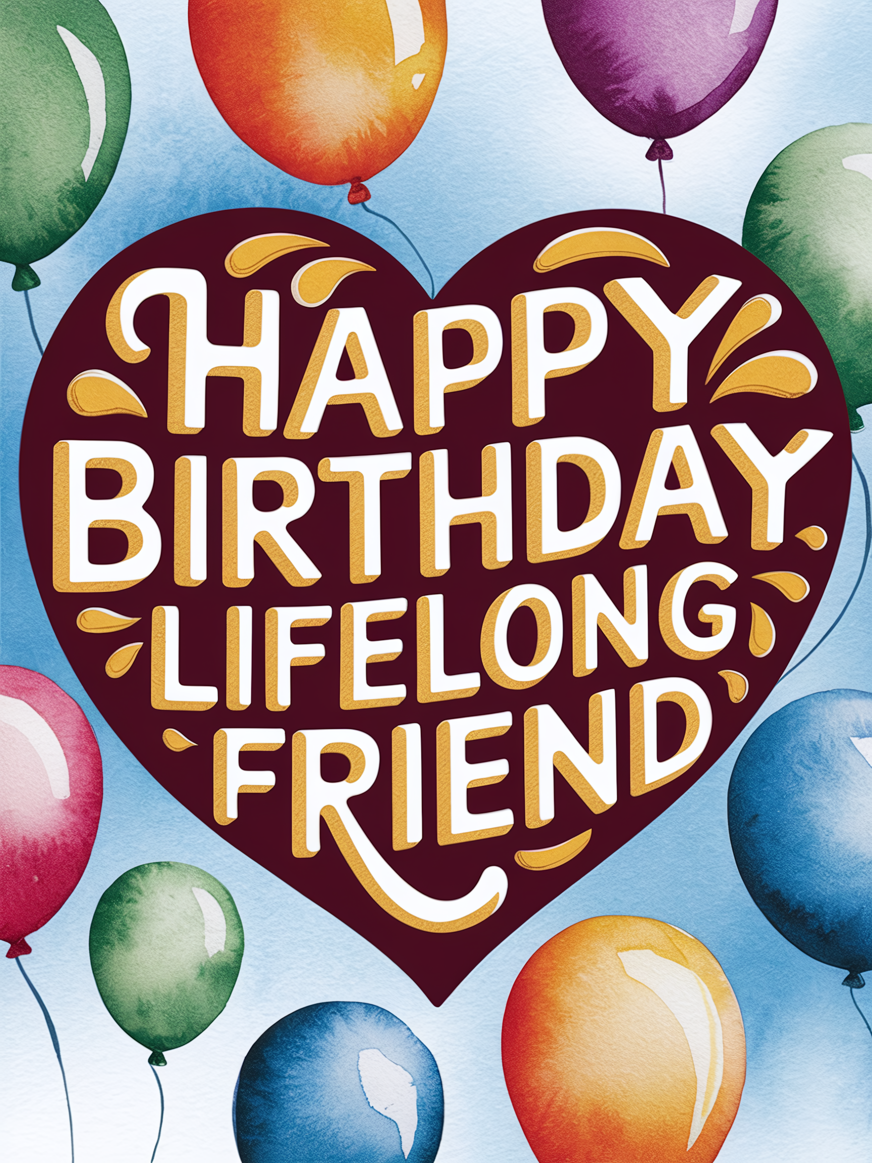 Happy Birthday Lifelong Friend Watercolor Illustration