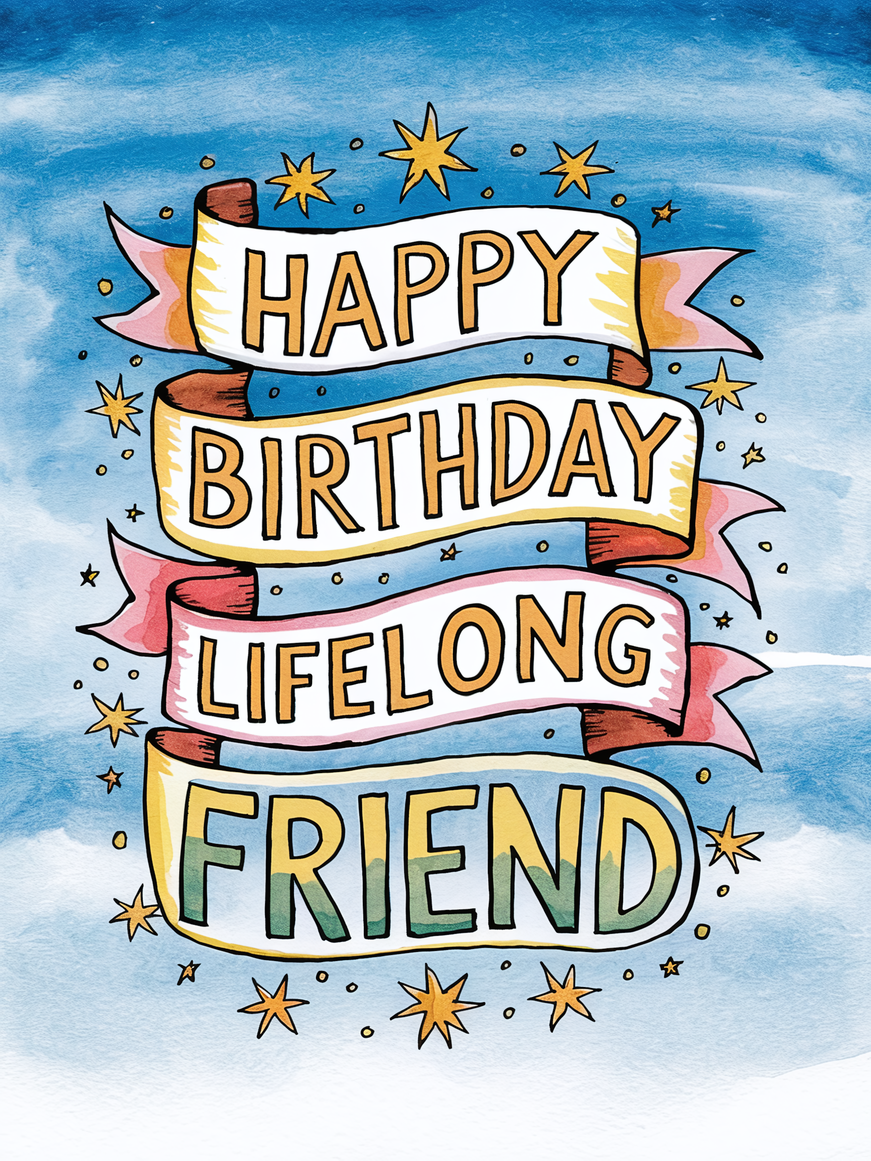 Happy Birthday Lifelong Friend Watercolor Card