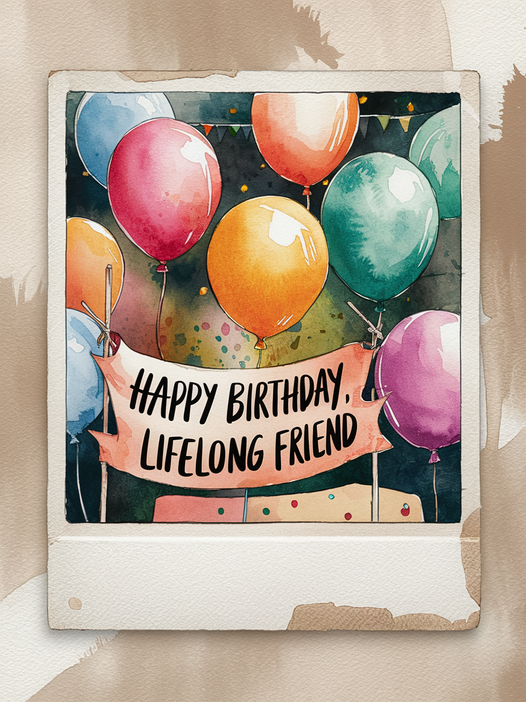 Watercolor Happy Birthday Card with Balloons