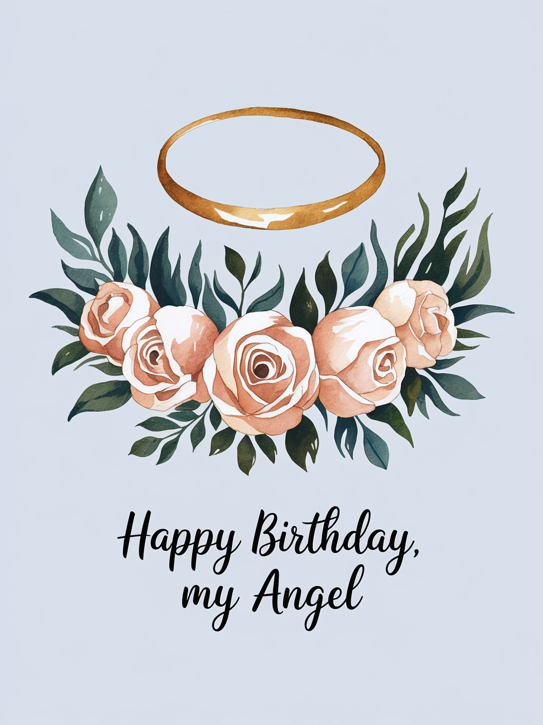 Watercolor Floral Angel Birthday Card