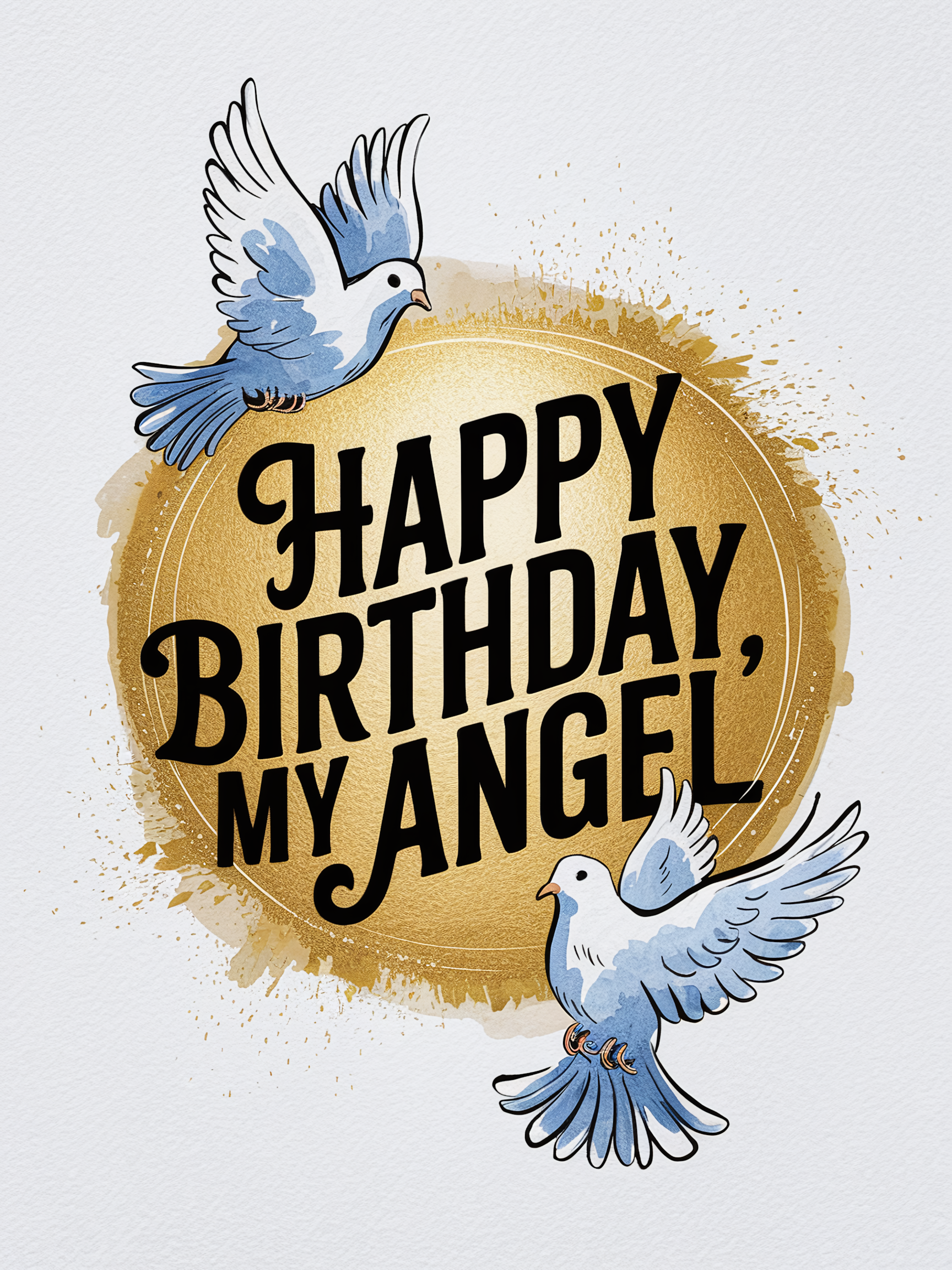 Happy Birthday Angel Watercolor Greeting Card