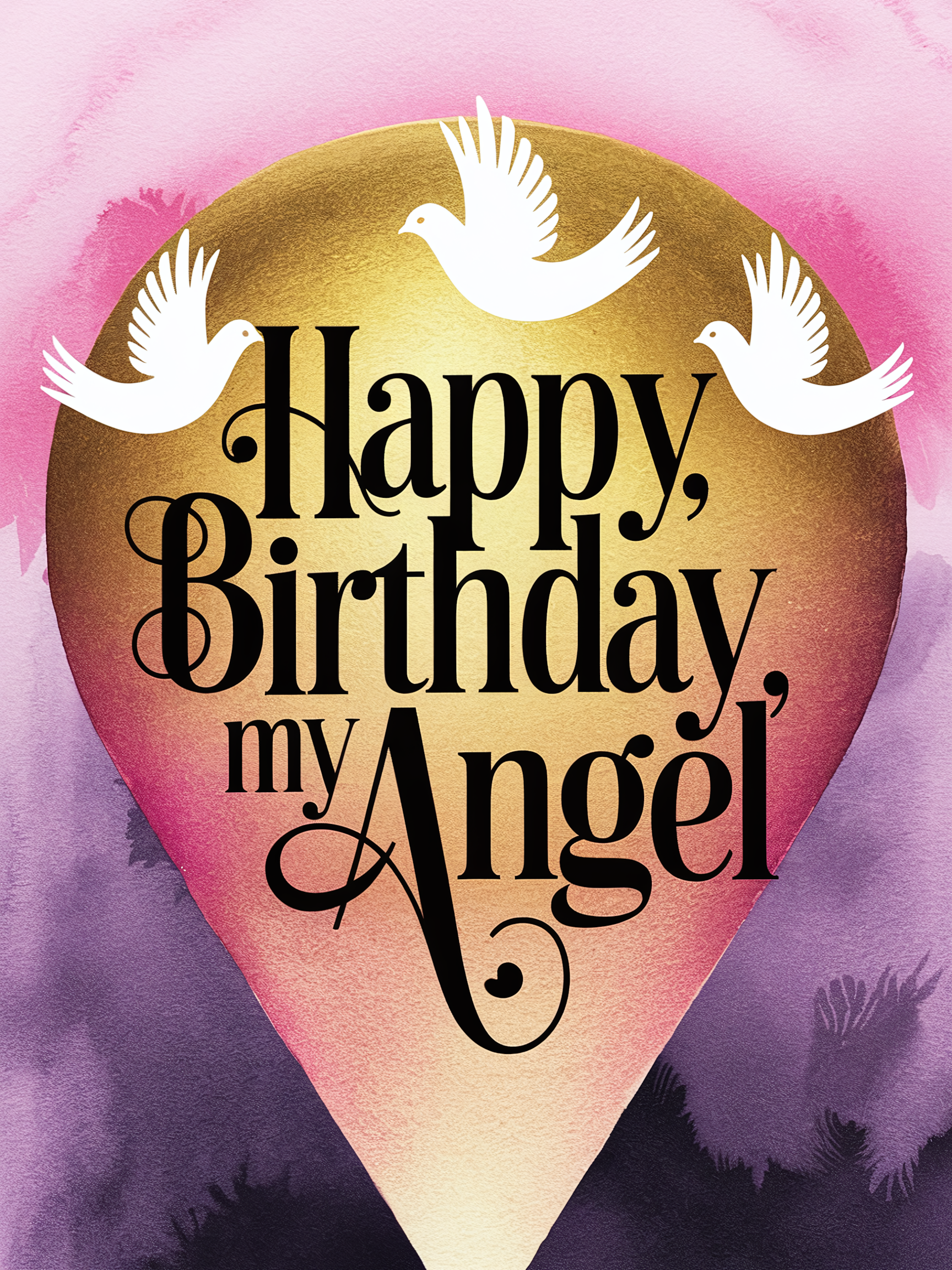 Happy Birthday Angel Watercolor Card
