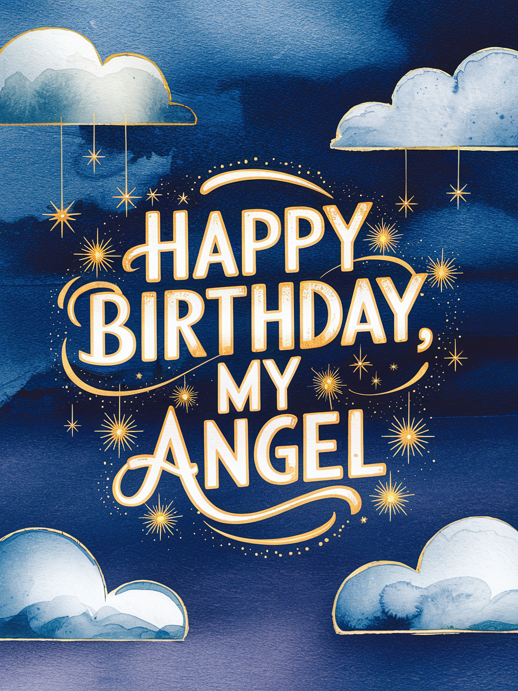 Happy Birthday My Angel Watercolor Greeting Card