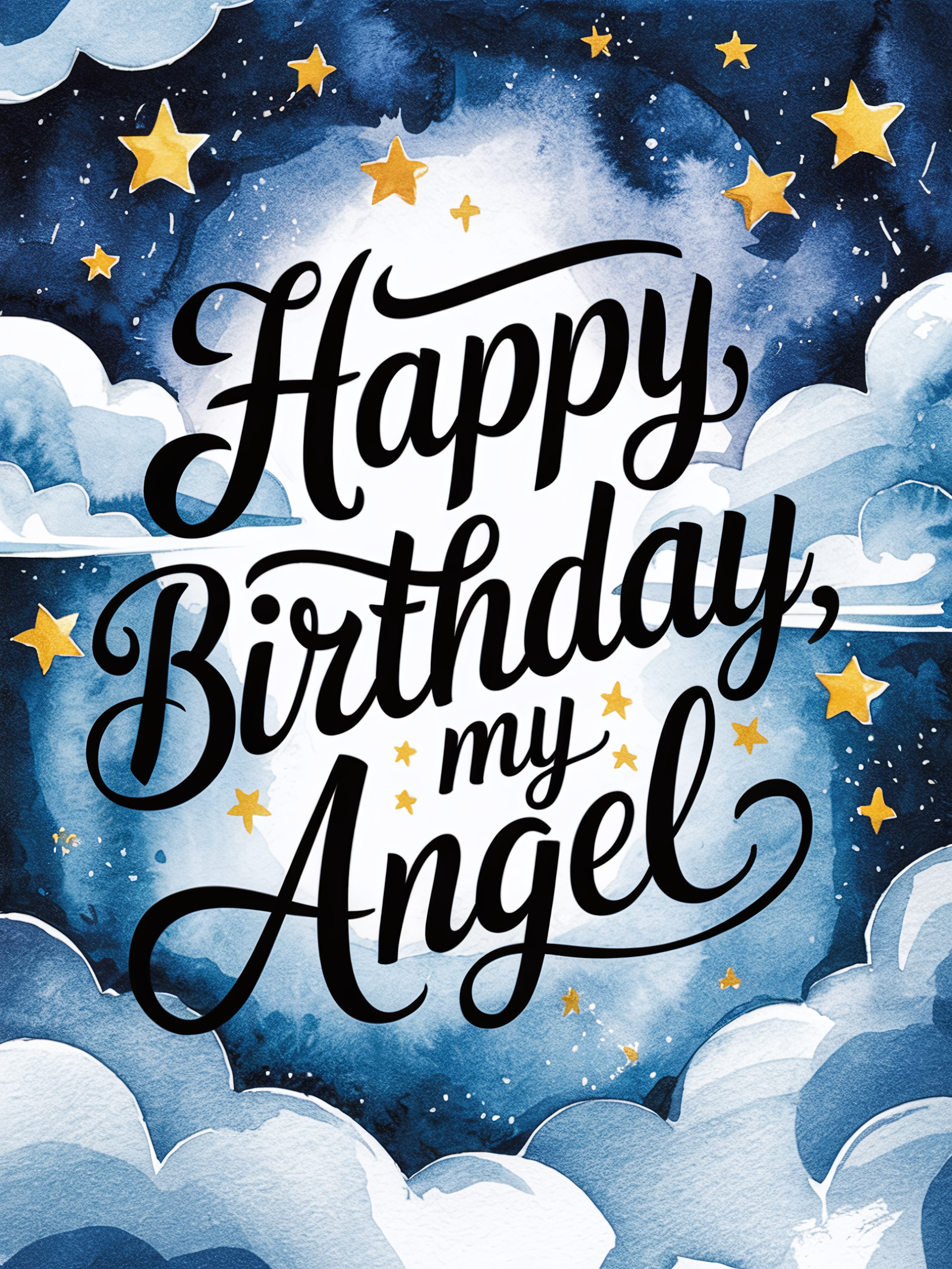 Happy Birthday Watercolor Card with Stars