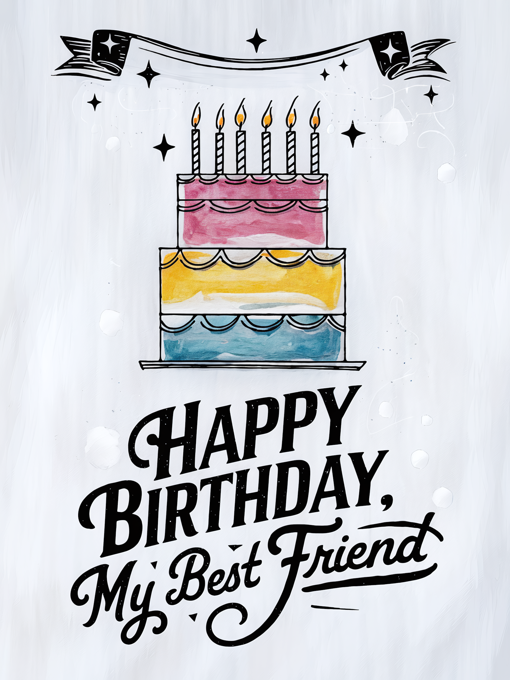 Free Download Watercolor Birthday Cake Illustration for Best Friend, image size:1728x2304