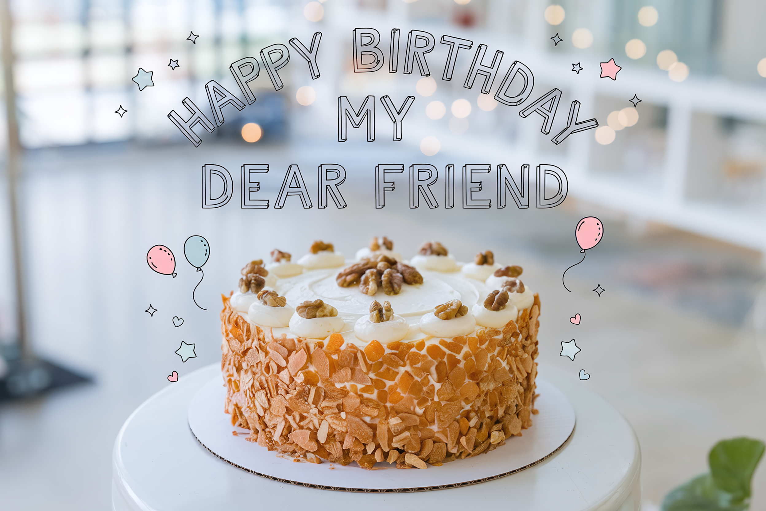 Free Download Happy Birthday My Dear Friend Cake, image size:2496x1664