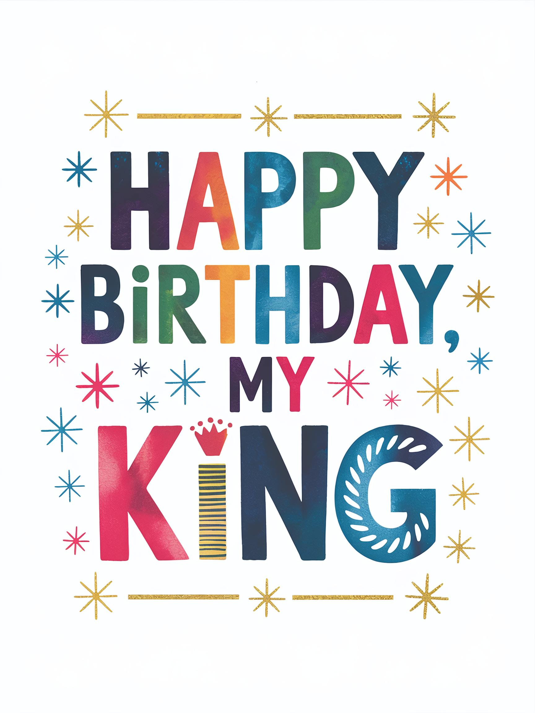 Happy Birthday My King Watercolor Illustration