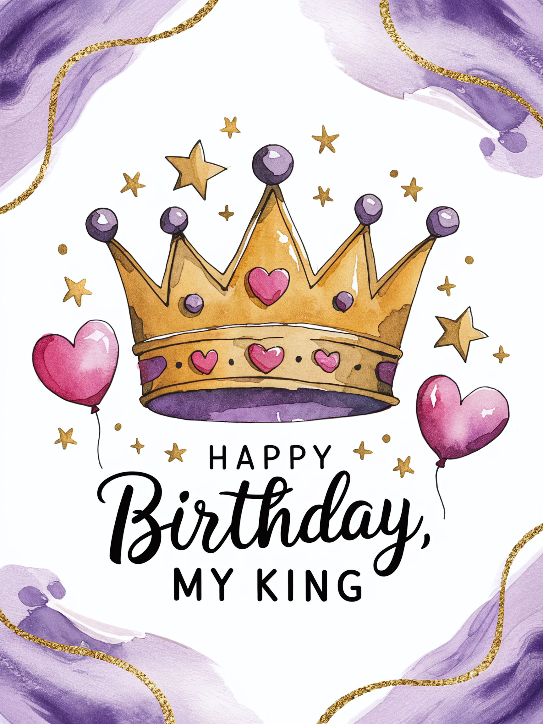 Happy Birthday My King Watercolor Illustration