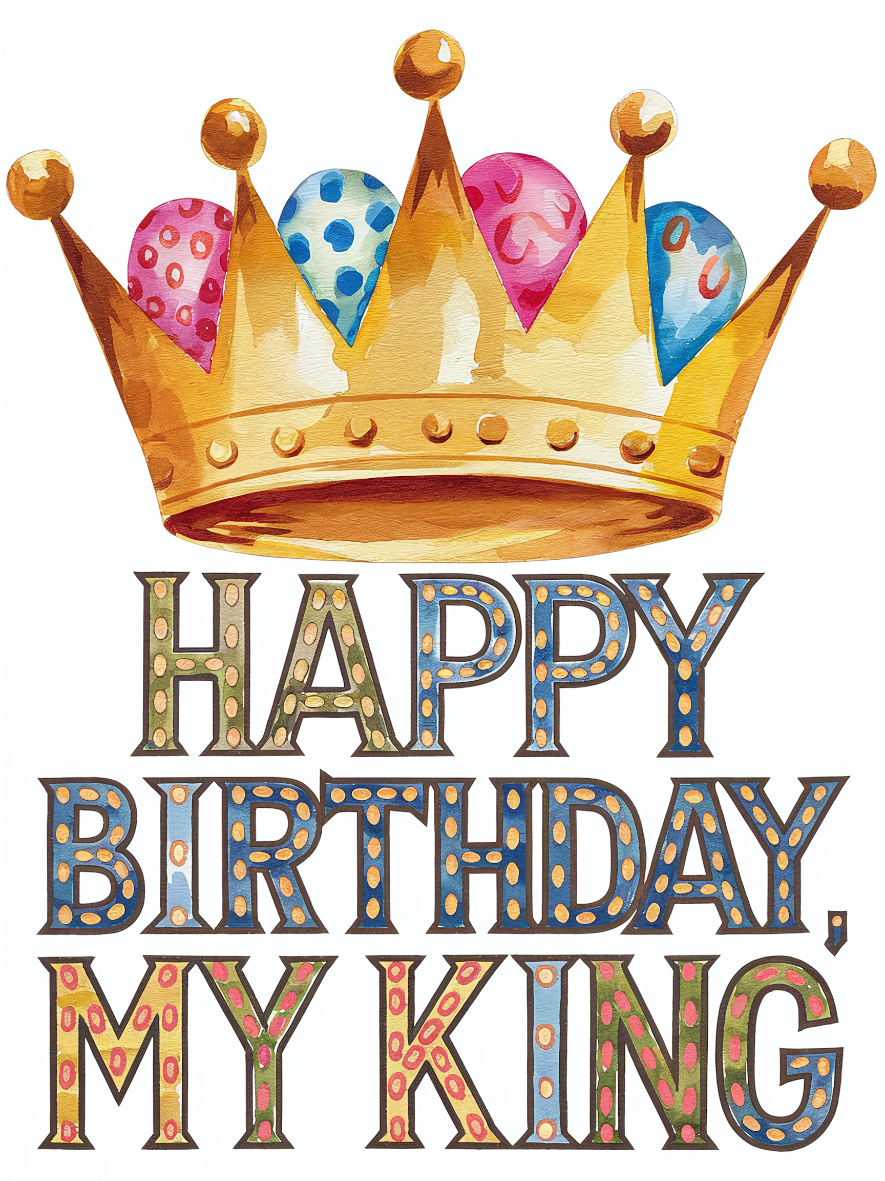 Watercolor Happy Birthday My King Crown