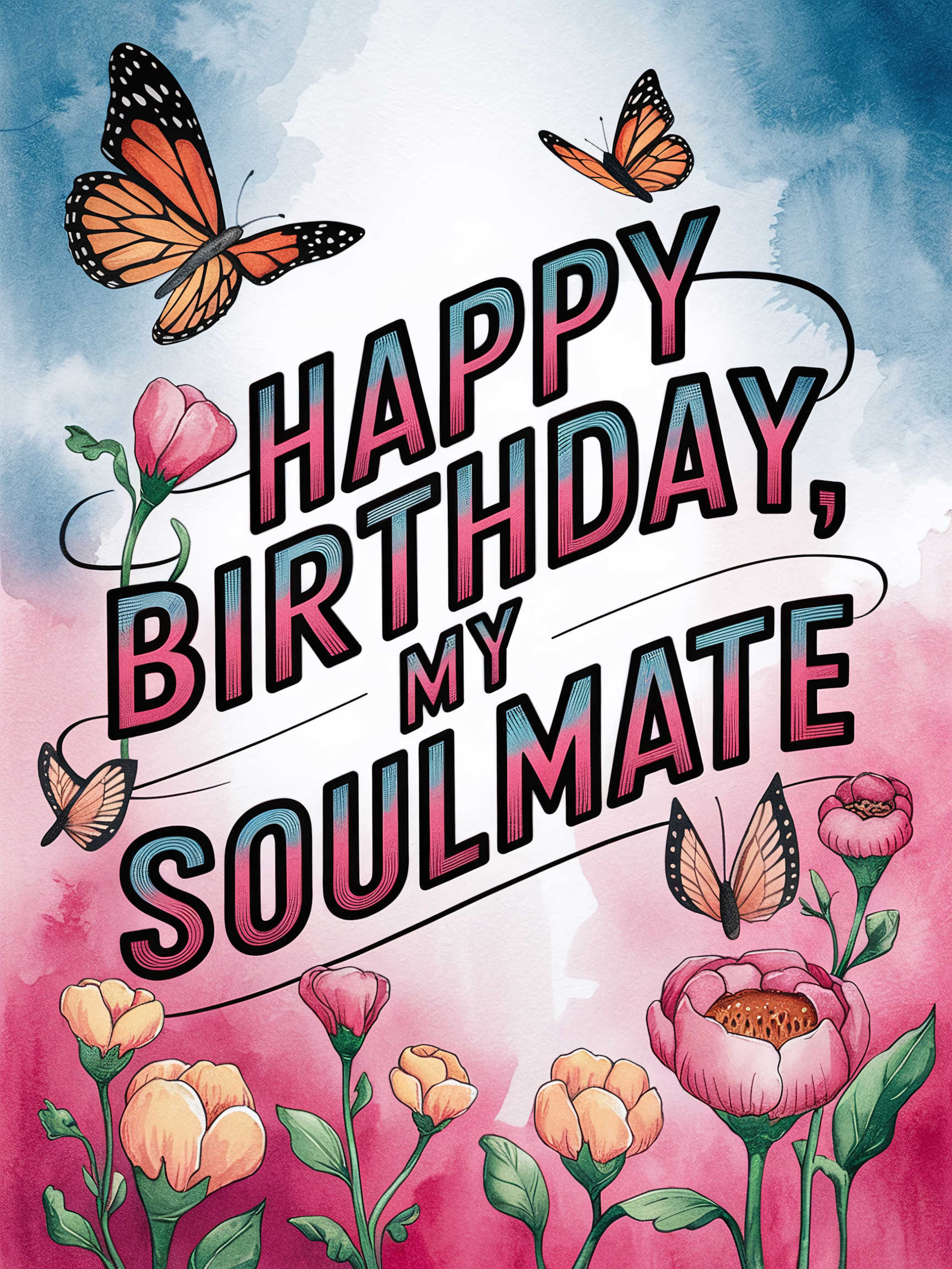 Watercolor Happy Birthday Card for Soulmate