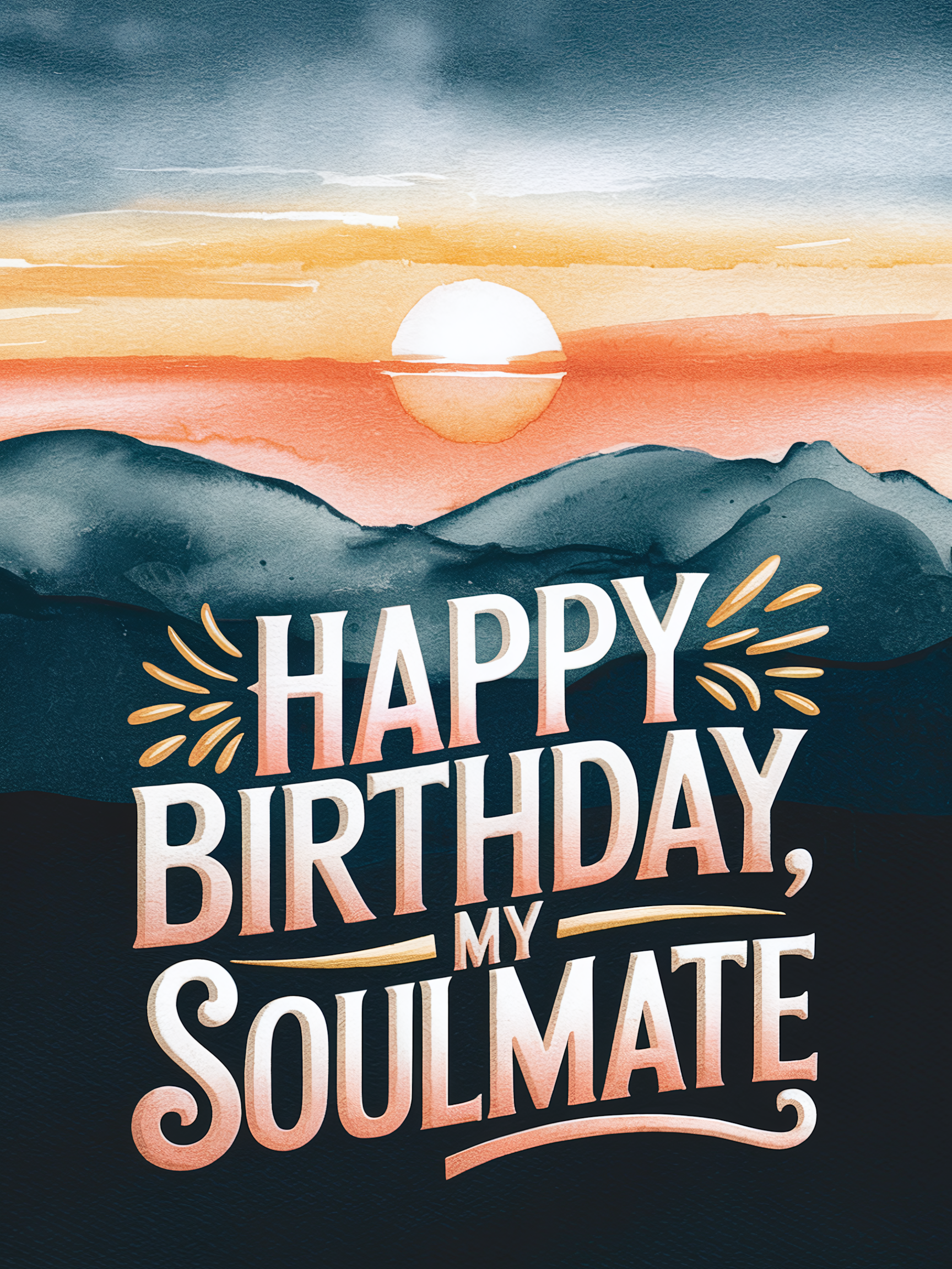 Watercolor Sunrise Happy Birthday Soulmate Illustration