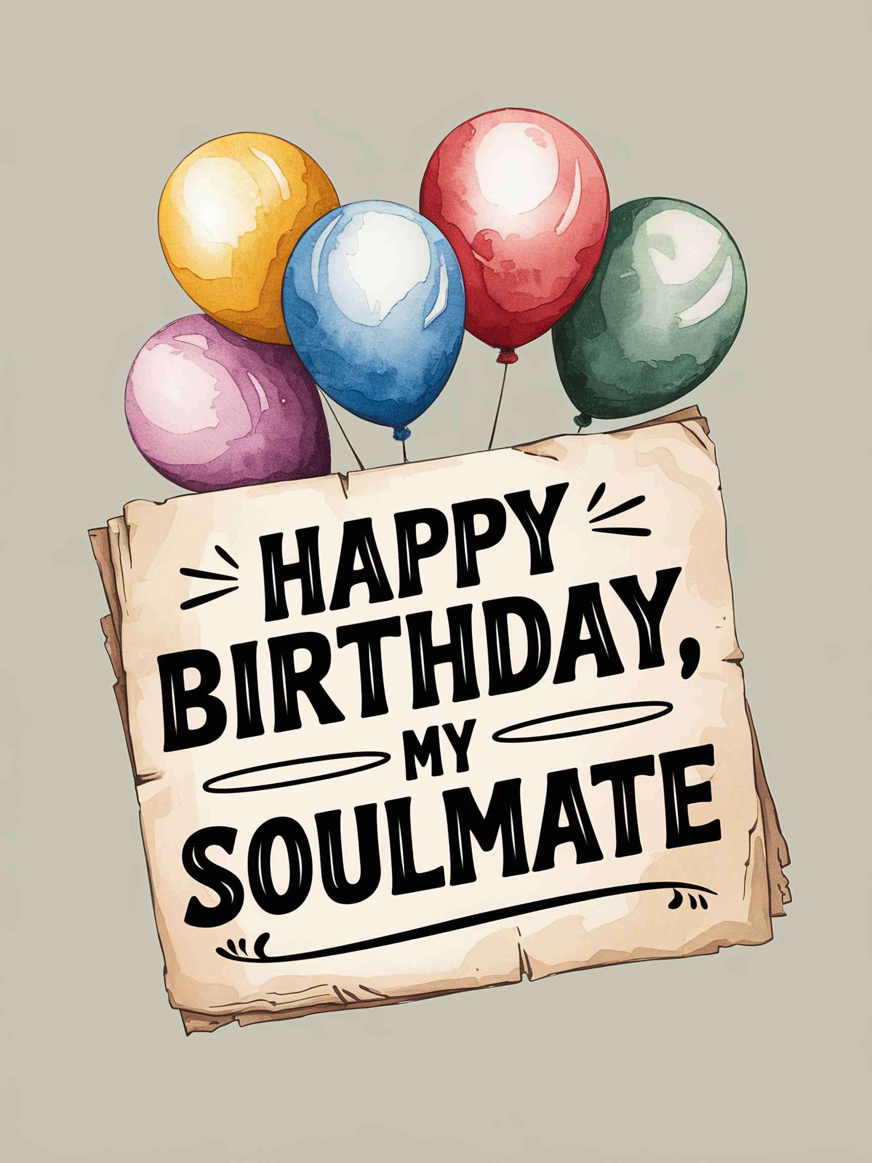 Happy Birthday My Soulmate Watercolor Illustration