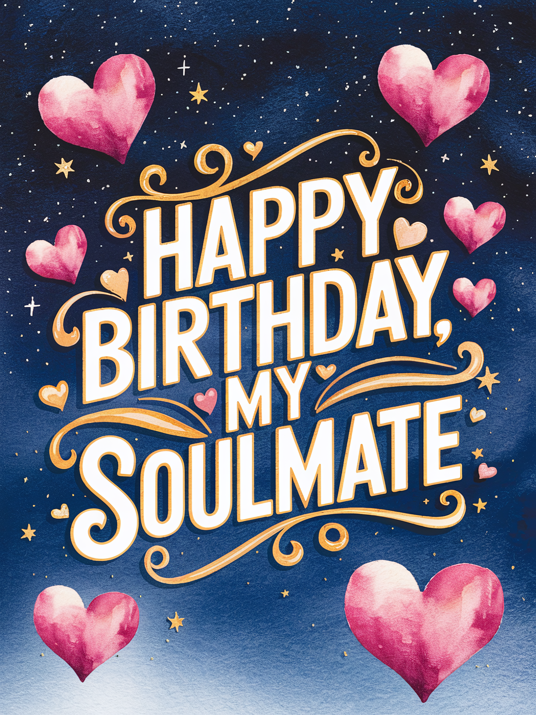 Watercolor Happy Birthday Card Soulmate