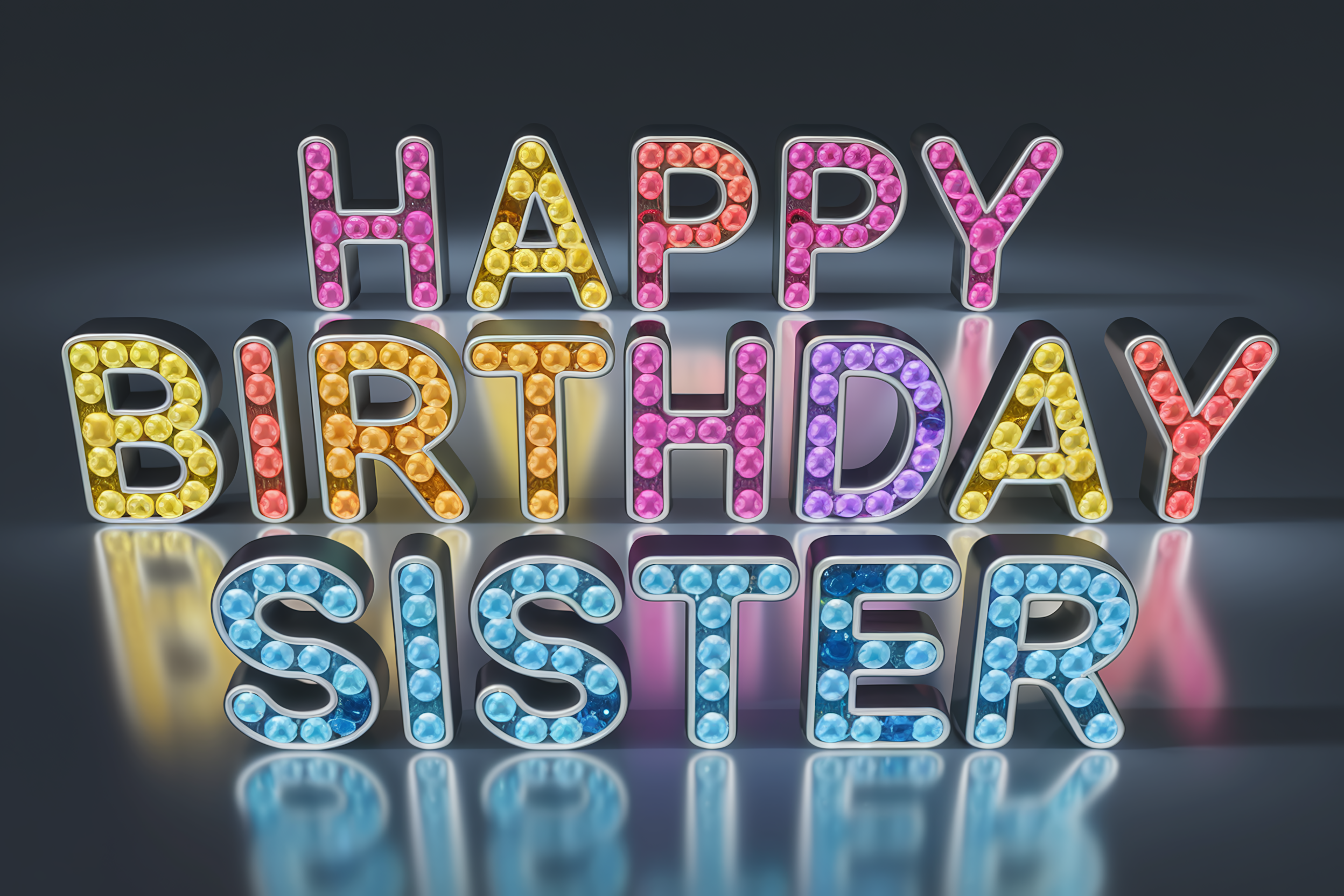 3D Happy Birthday Sister Sign with Gems