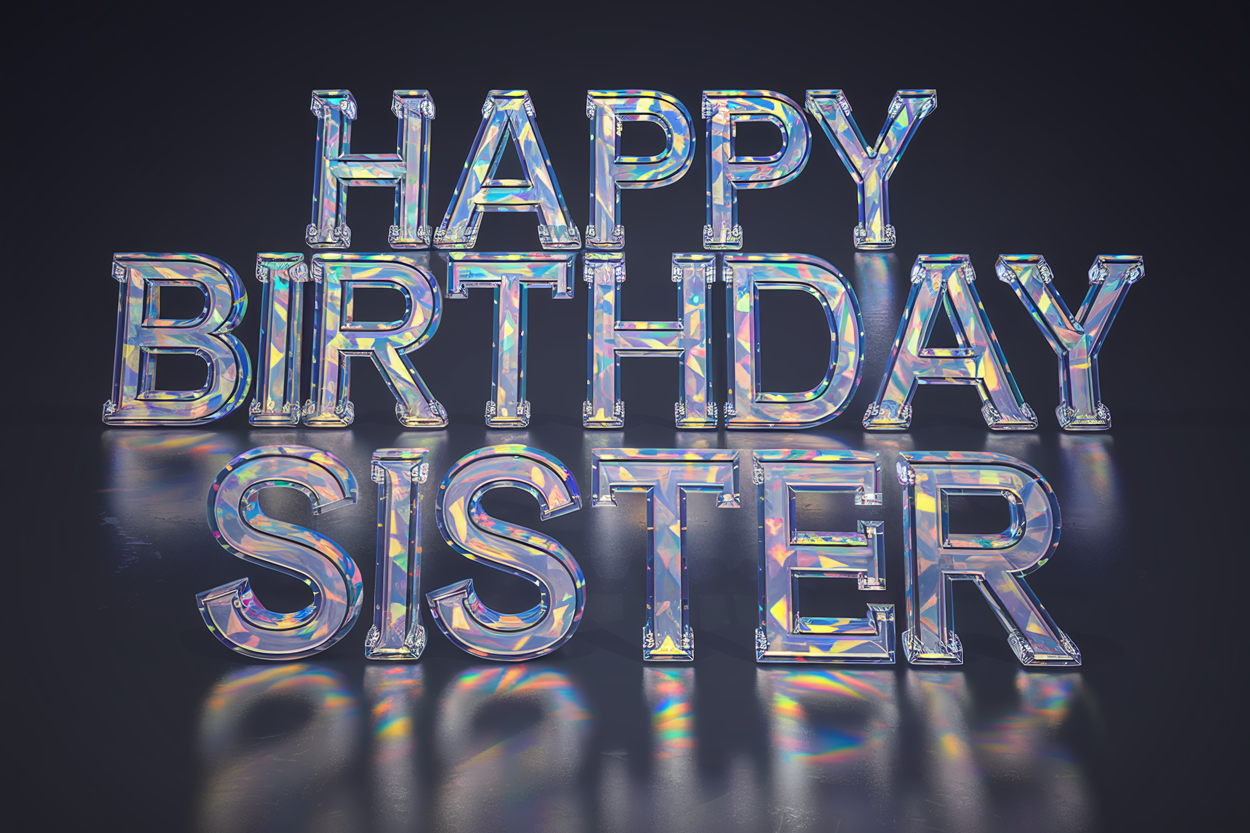 Holographic Happy Birthday Sister Text