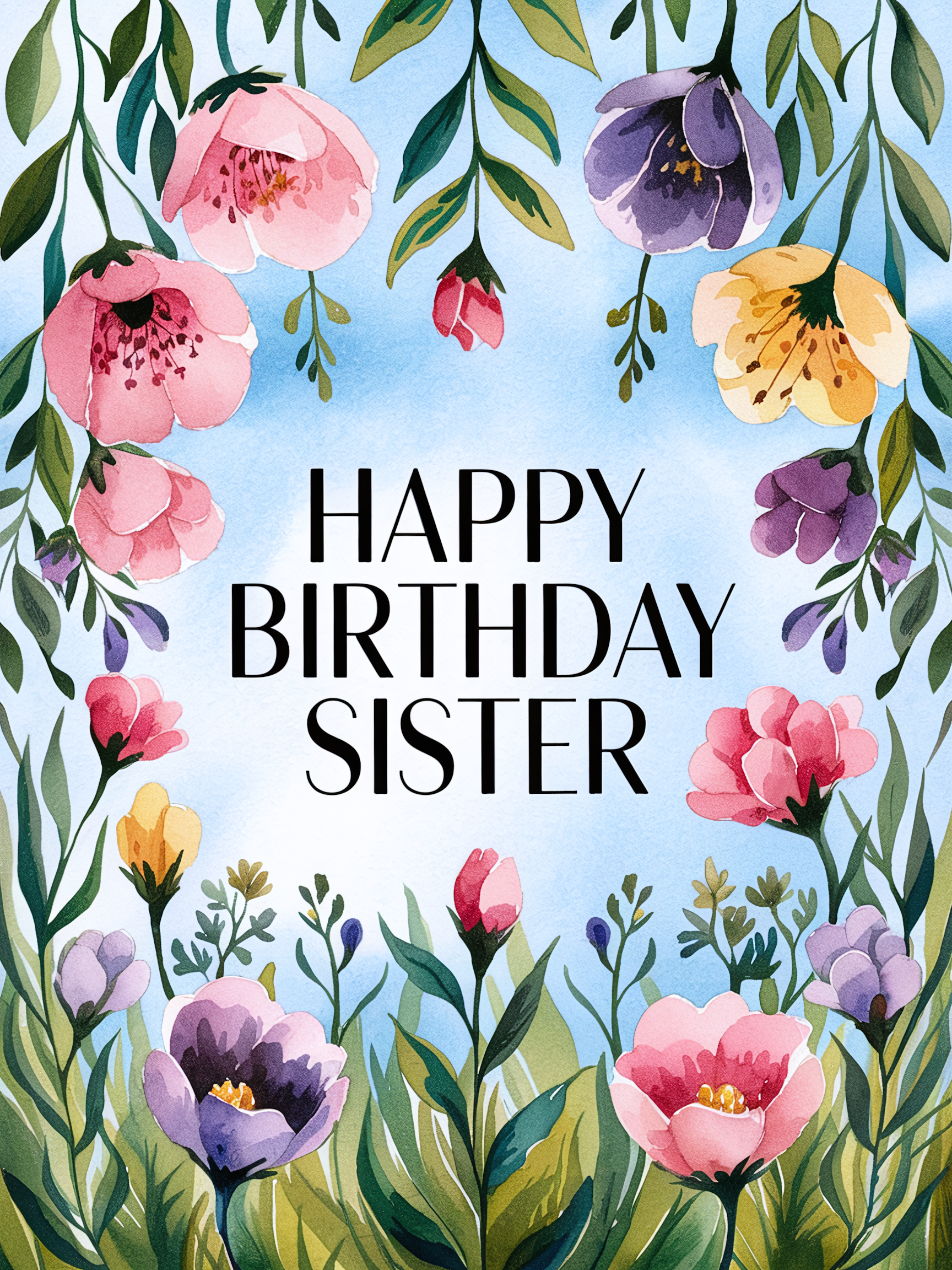 Happy Birthday Sister Watercolor Card