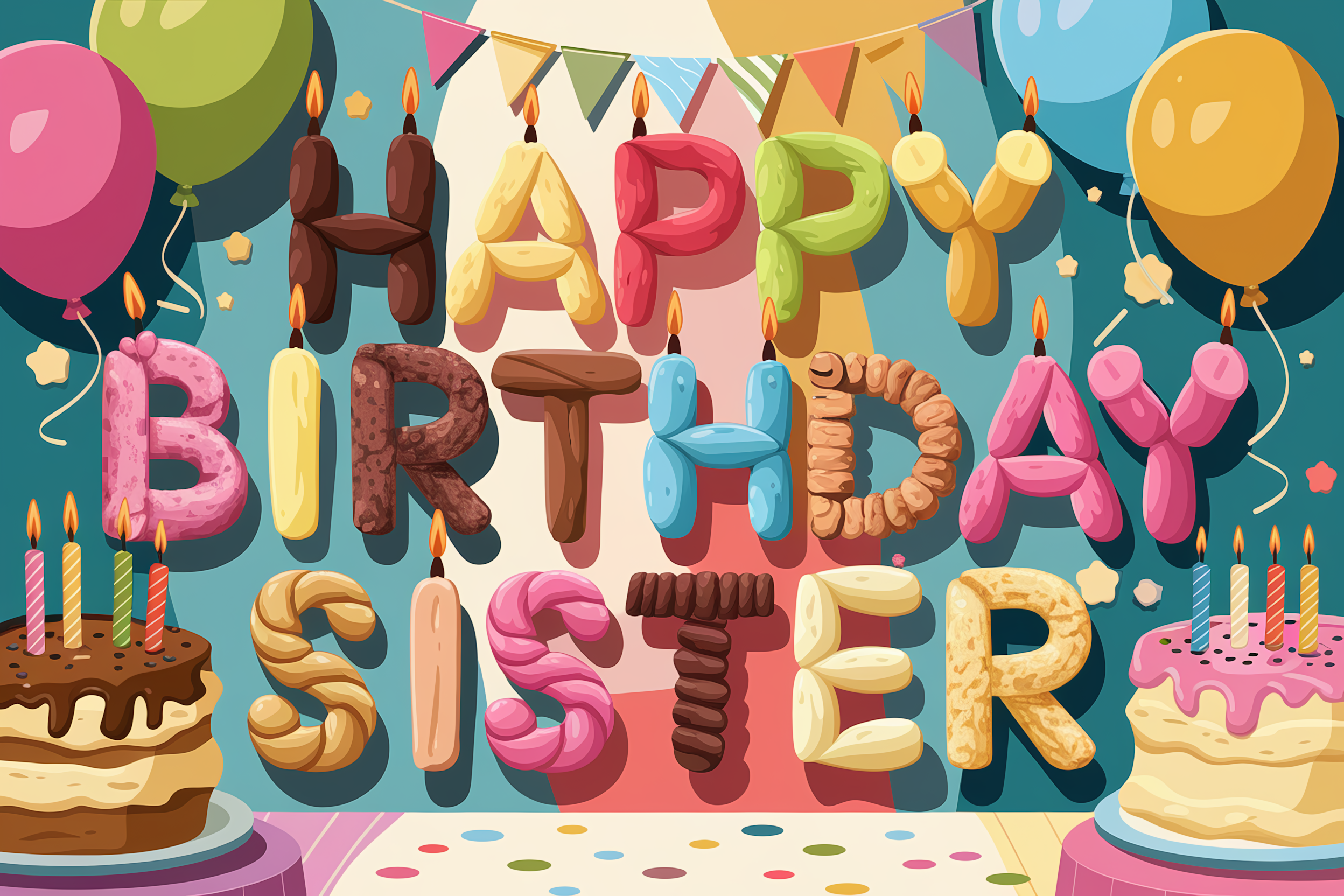 Happy Birthday Sister Candle Illustration