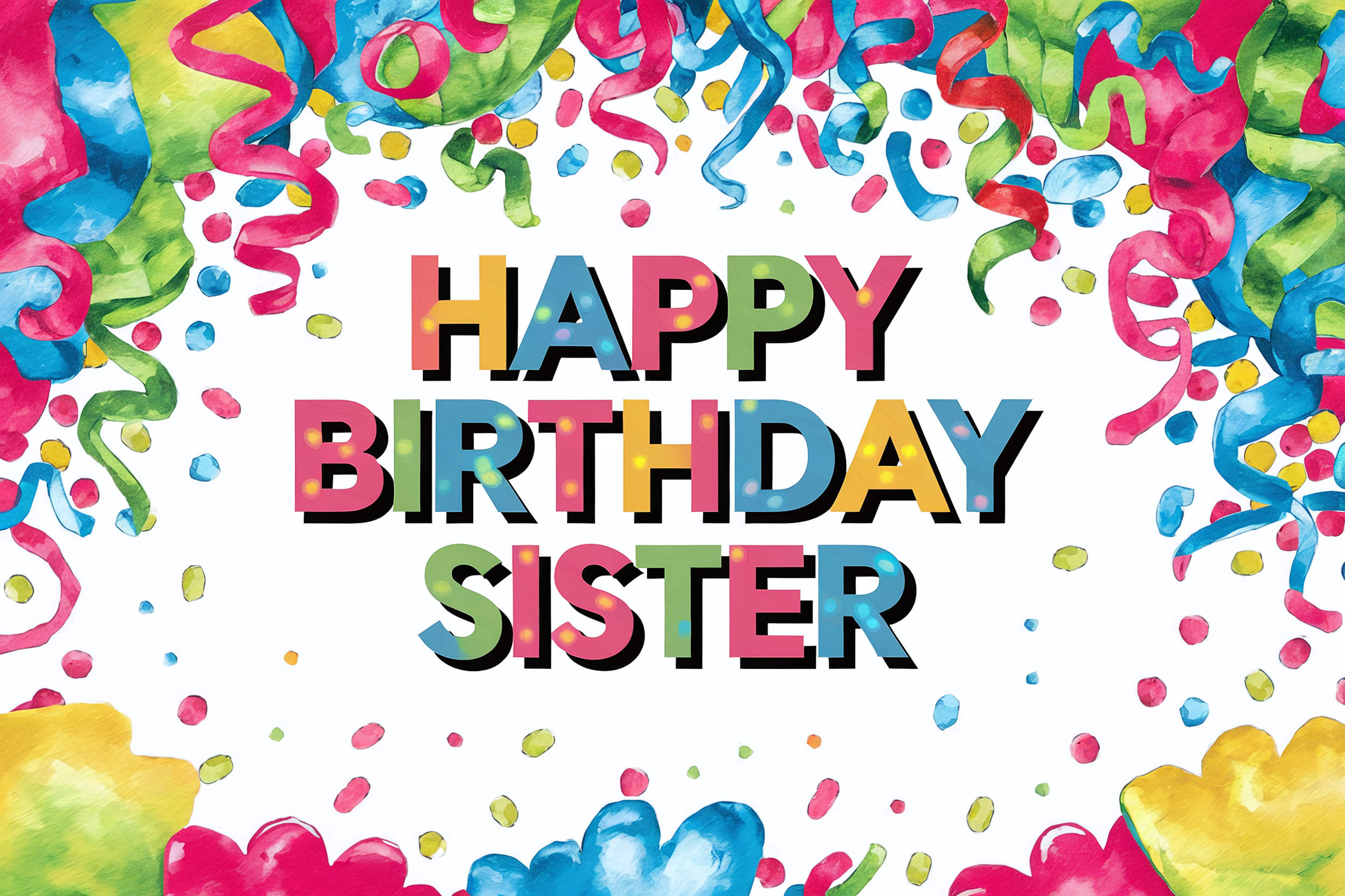 Happy Birthday Sister Watercolor Illustration