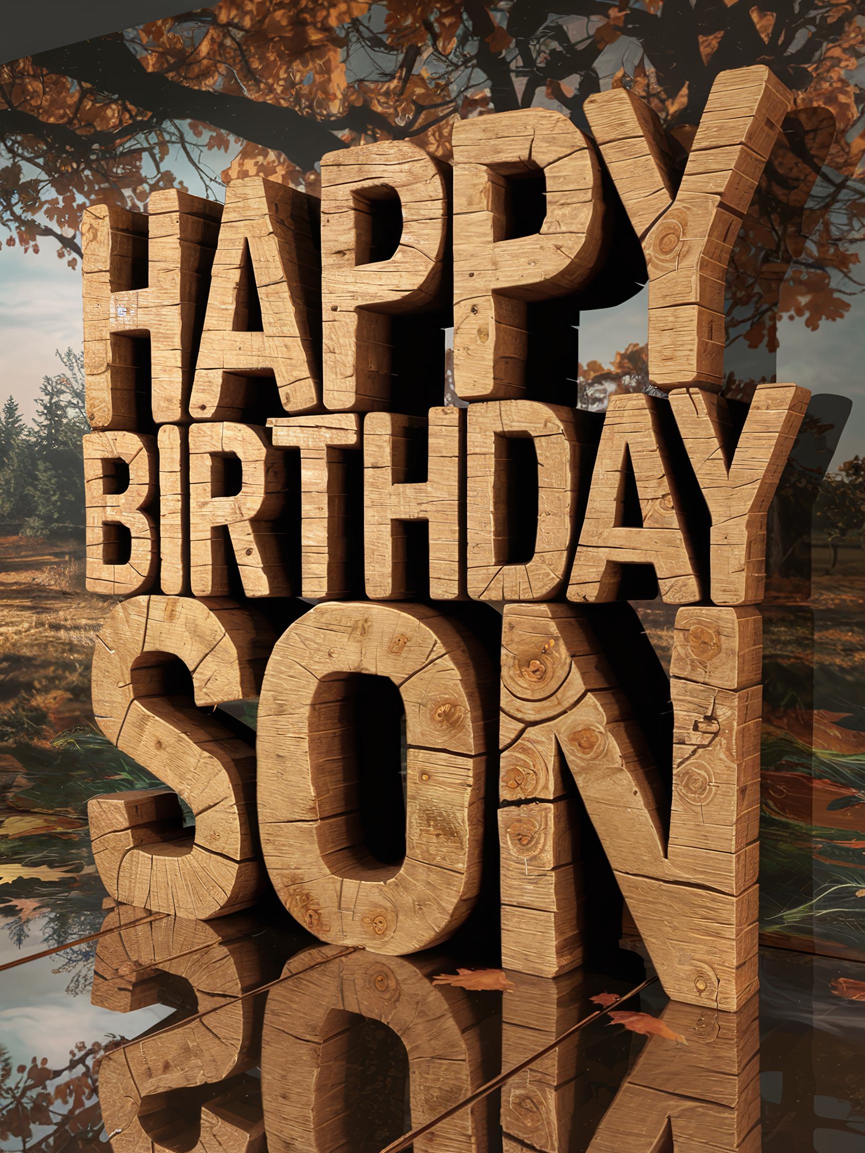 Happy Birthday Son Rustic Wooden Text 3D Render