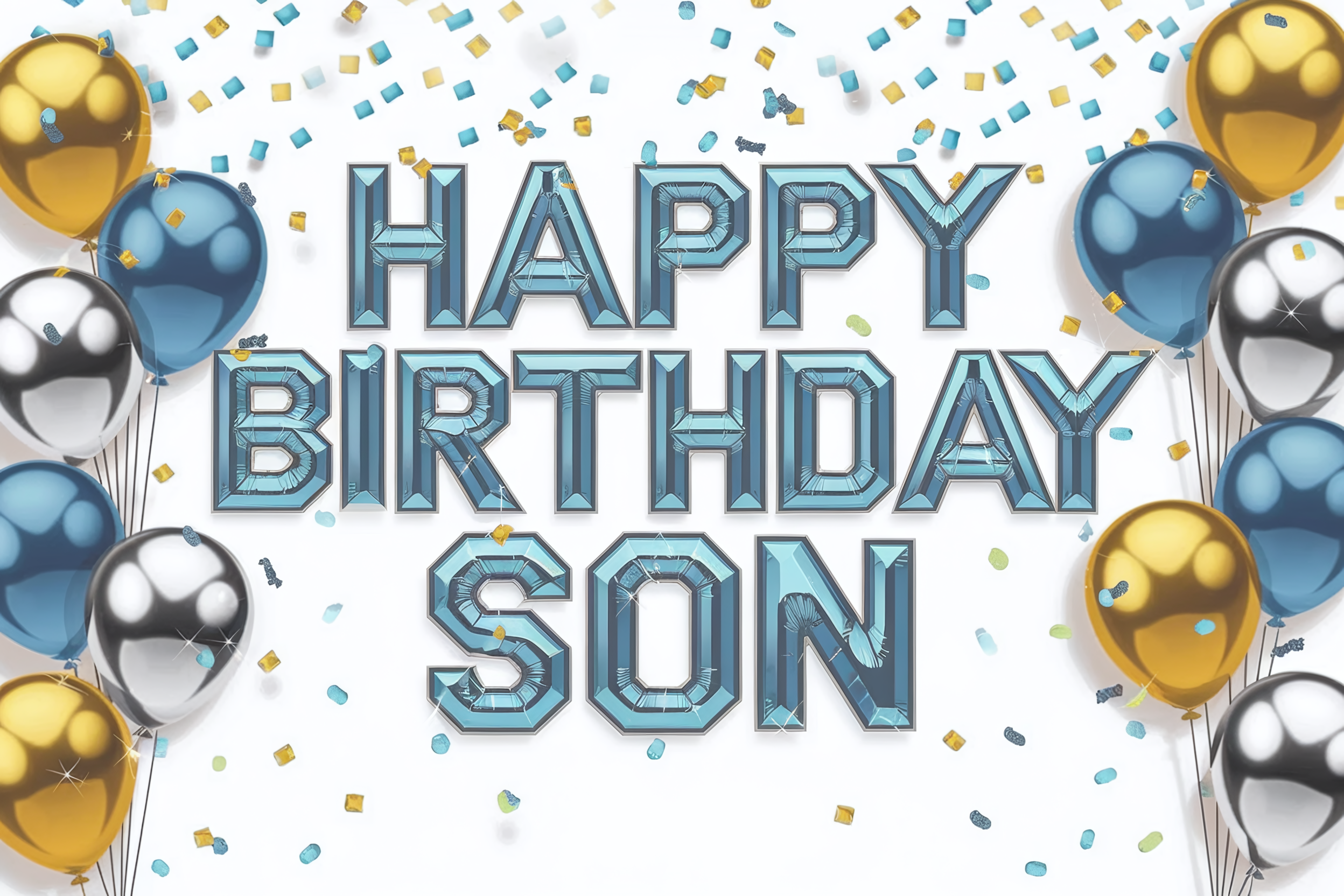 Happy Birthday Son Banner with Balloons and Confetti