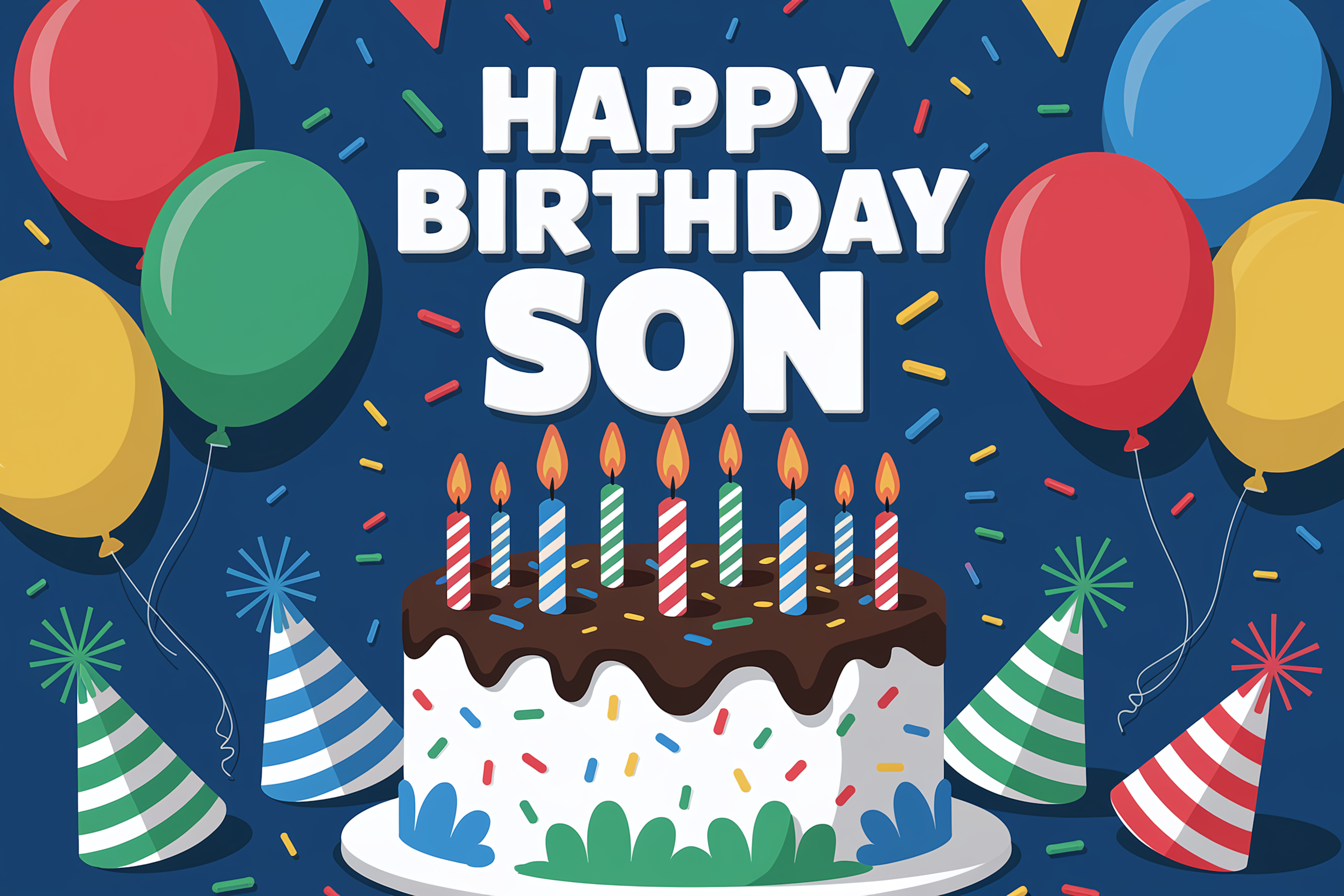Happy Birthday Son Cake and Balloons