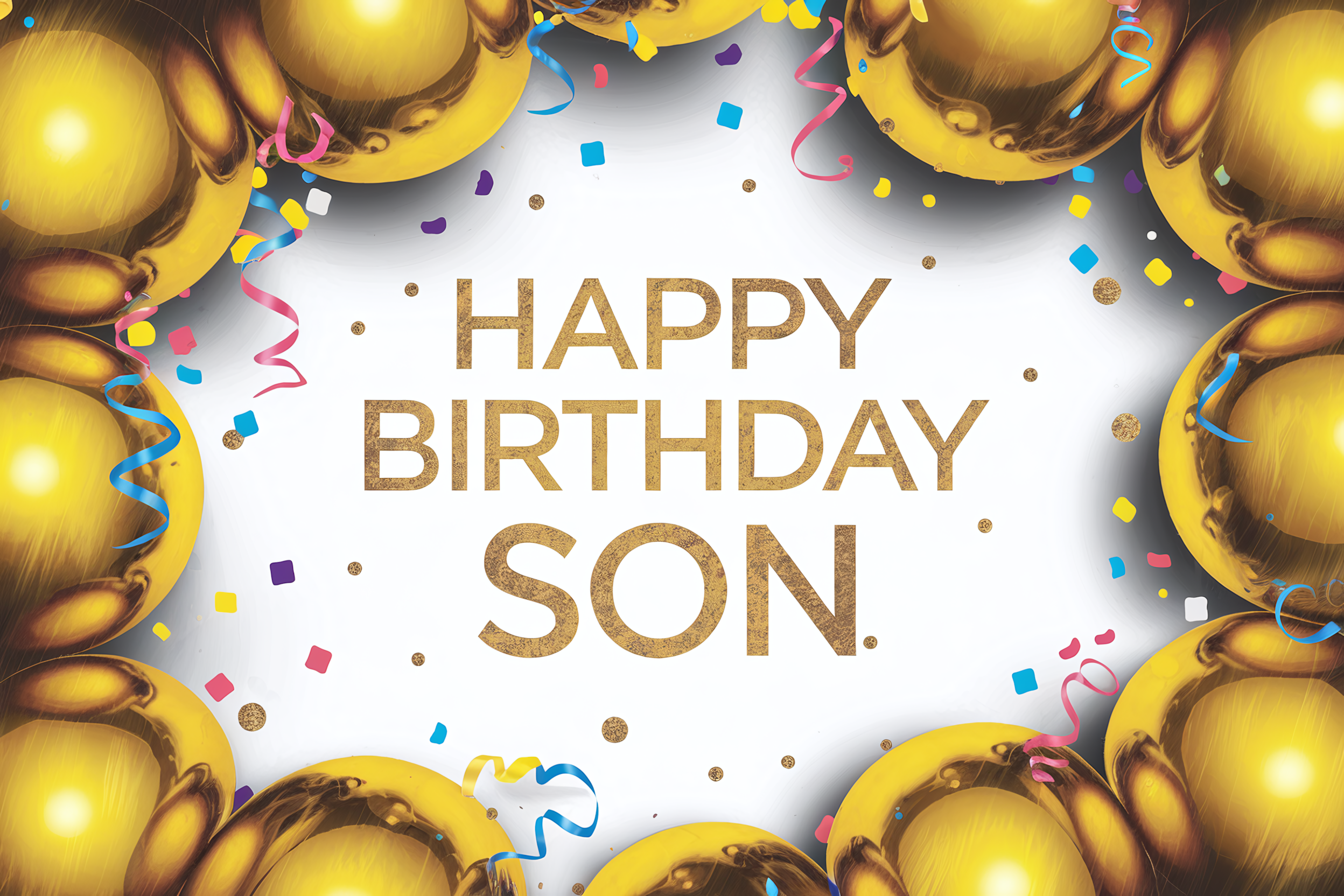 Happy Birthday Son Card with Gold Balloons