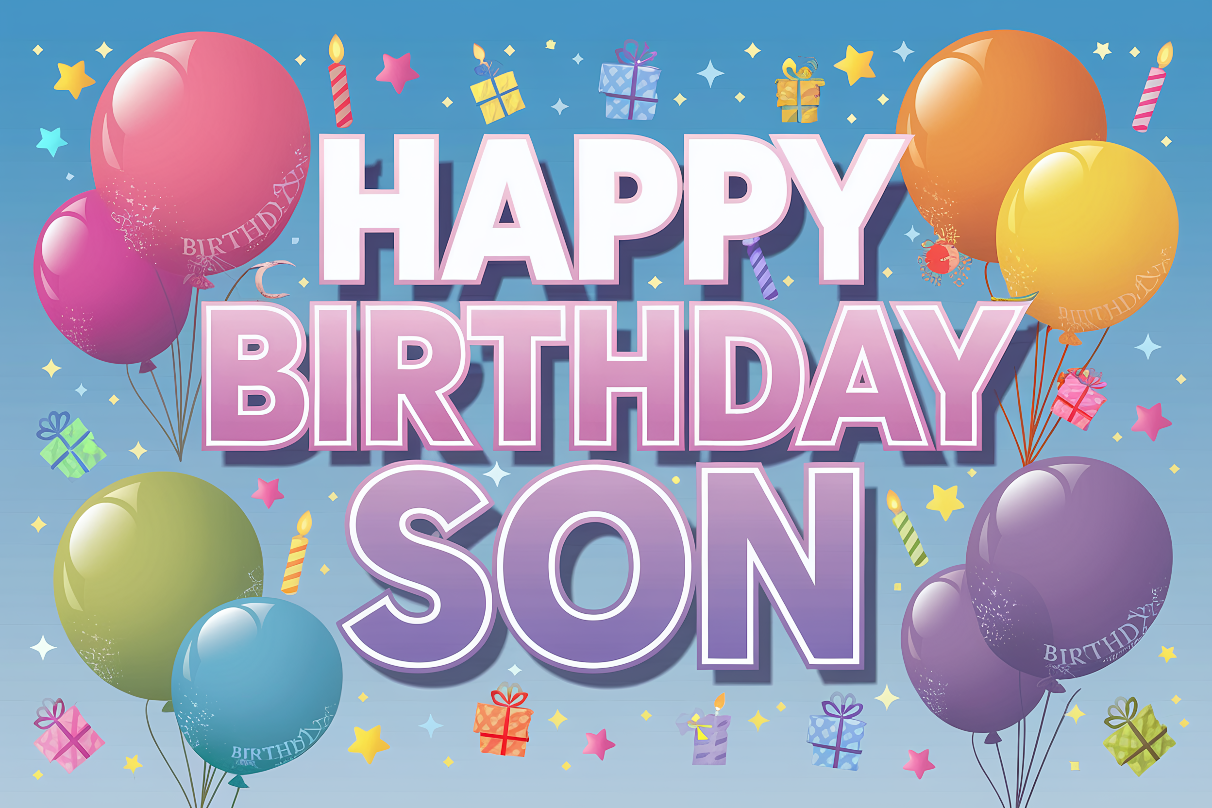Happy Birthday Son Card with Balloons and Gifts