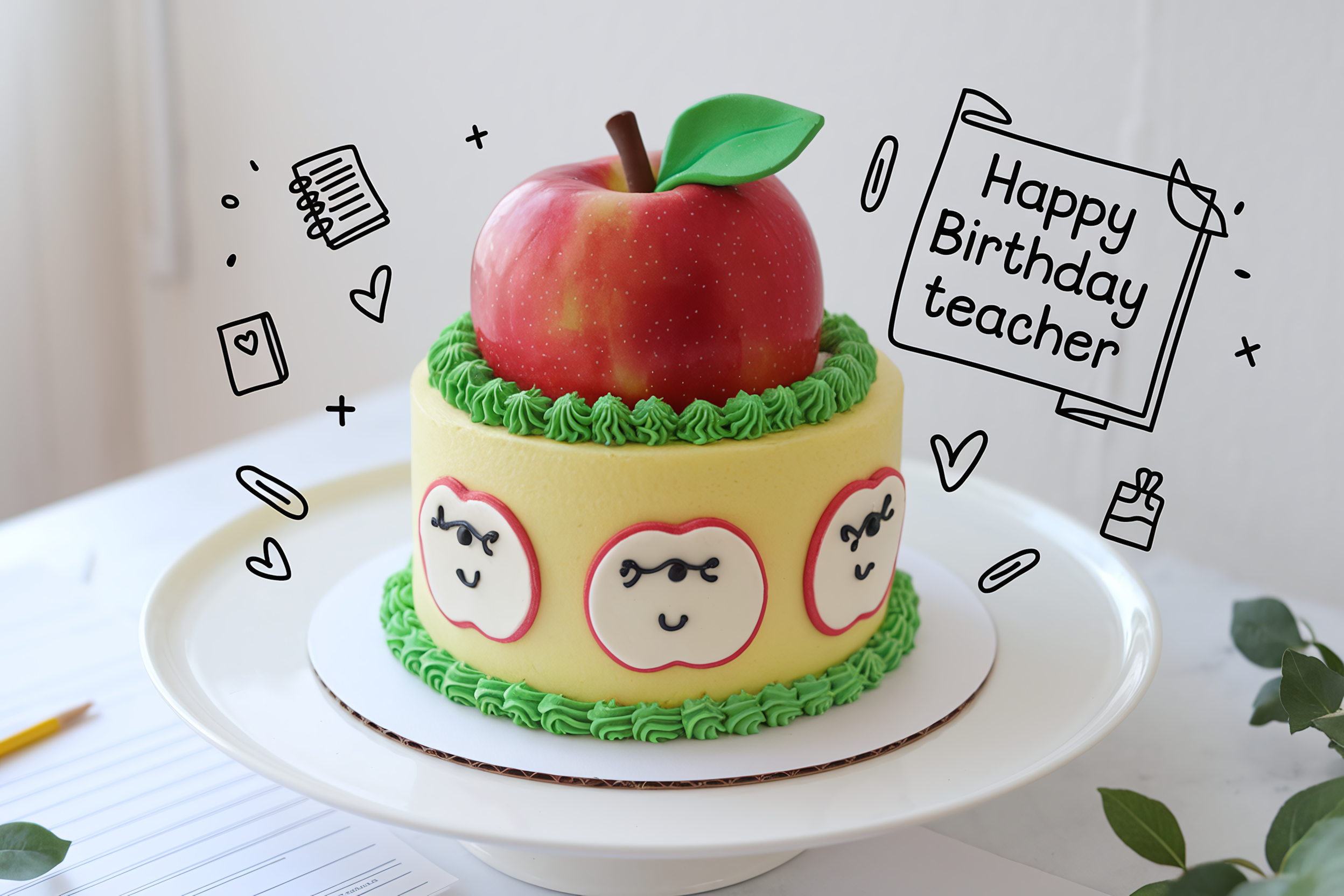 Teacher Birthday Cake with Apple