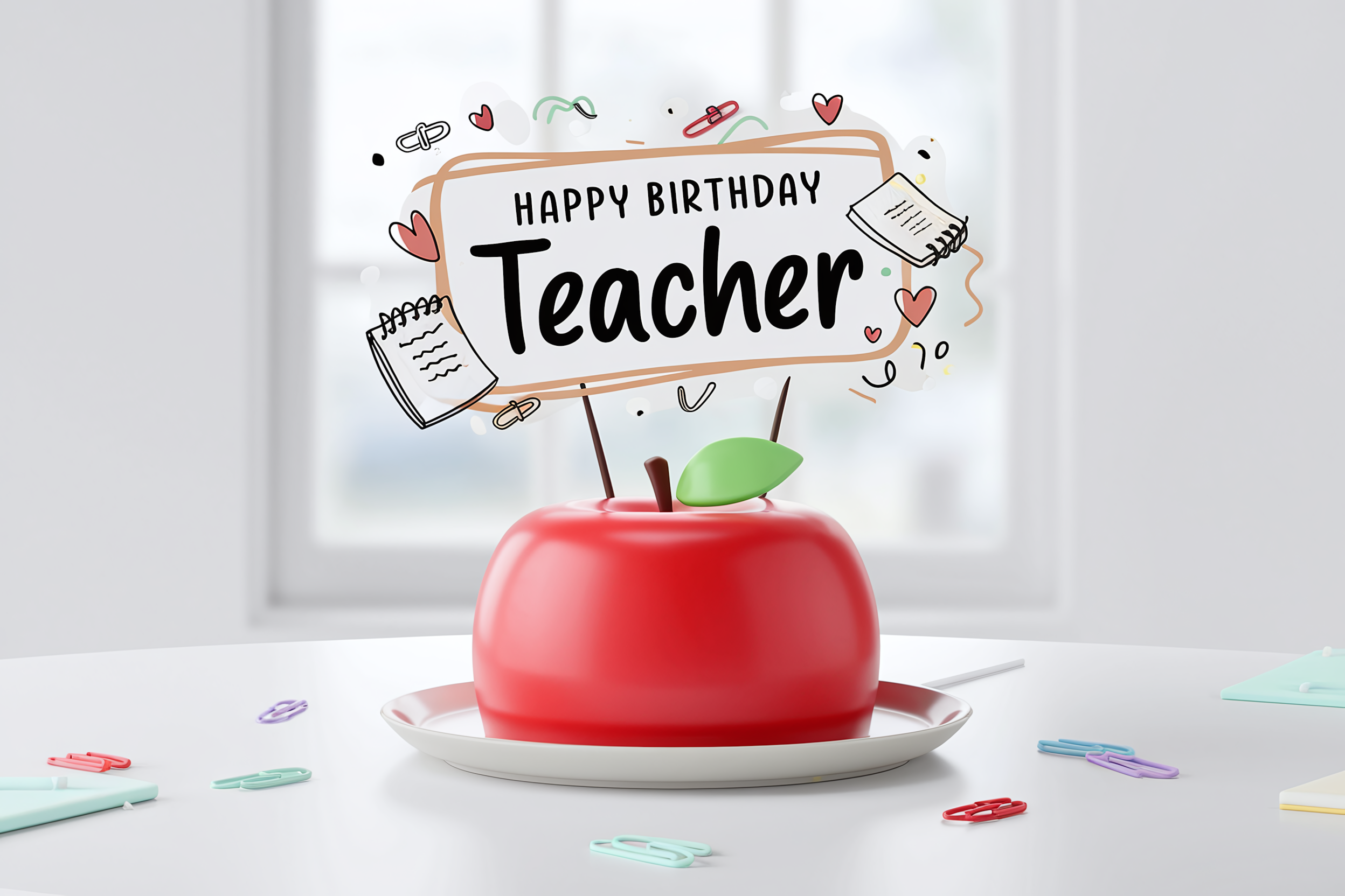 Happy Birthday Teacher Red Apple Cake