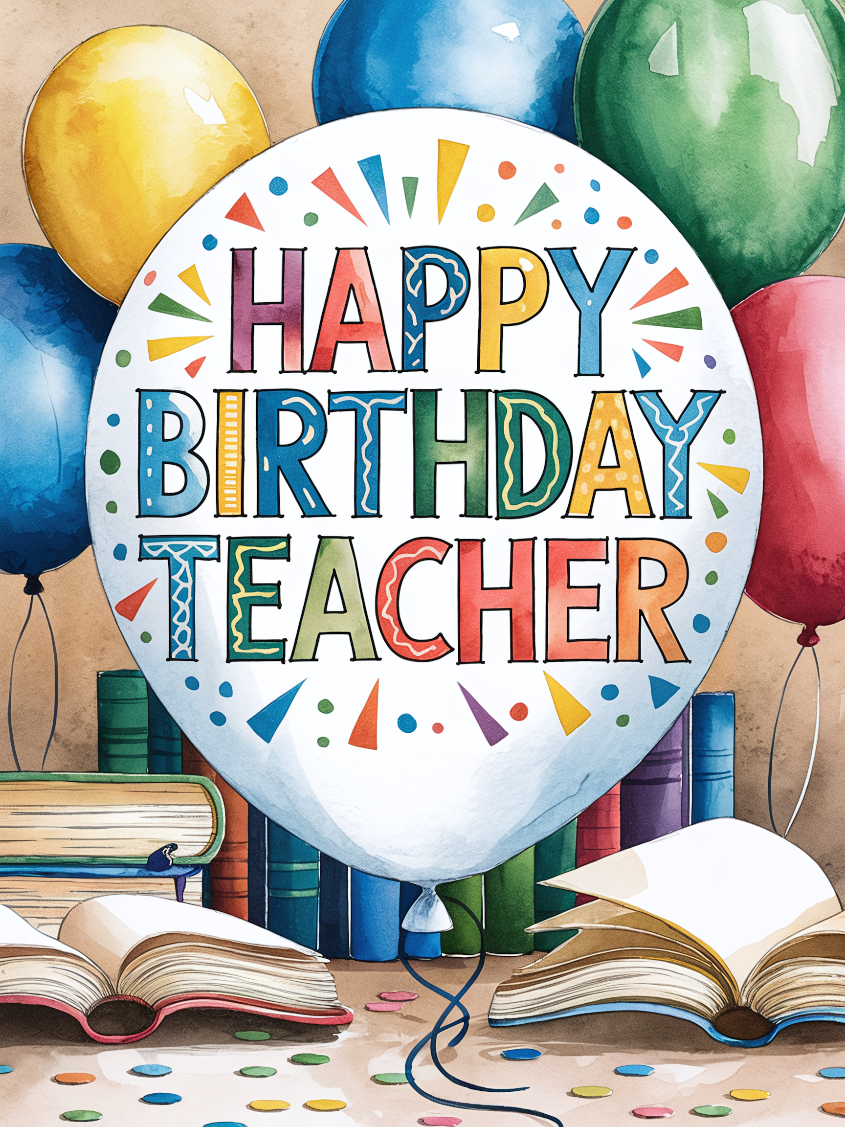 Happy Birthday Teacher Watercolor Illustration