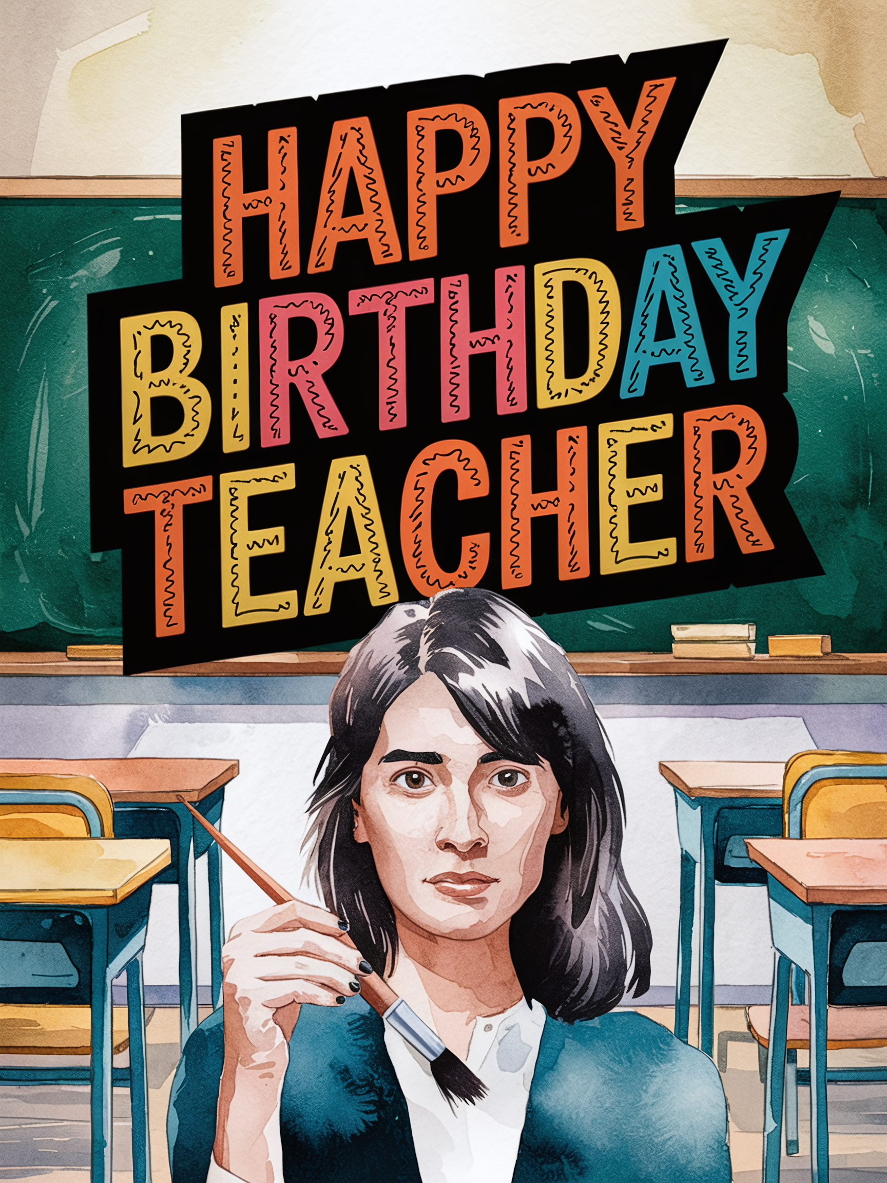 Happy Birthday Teacher Watercolor Illustration