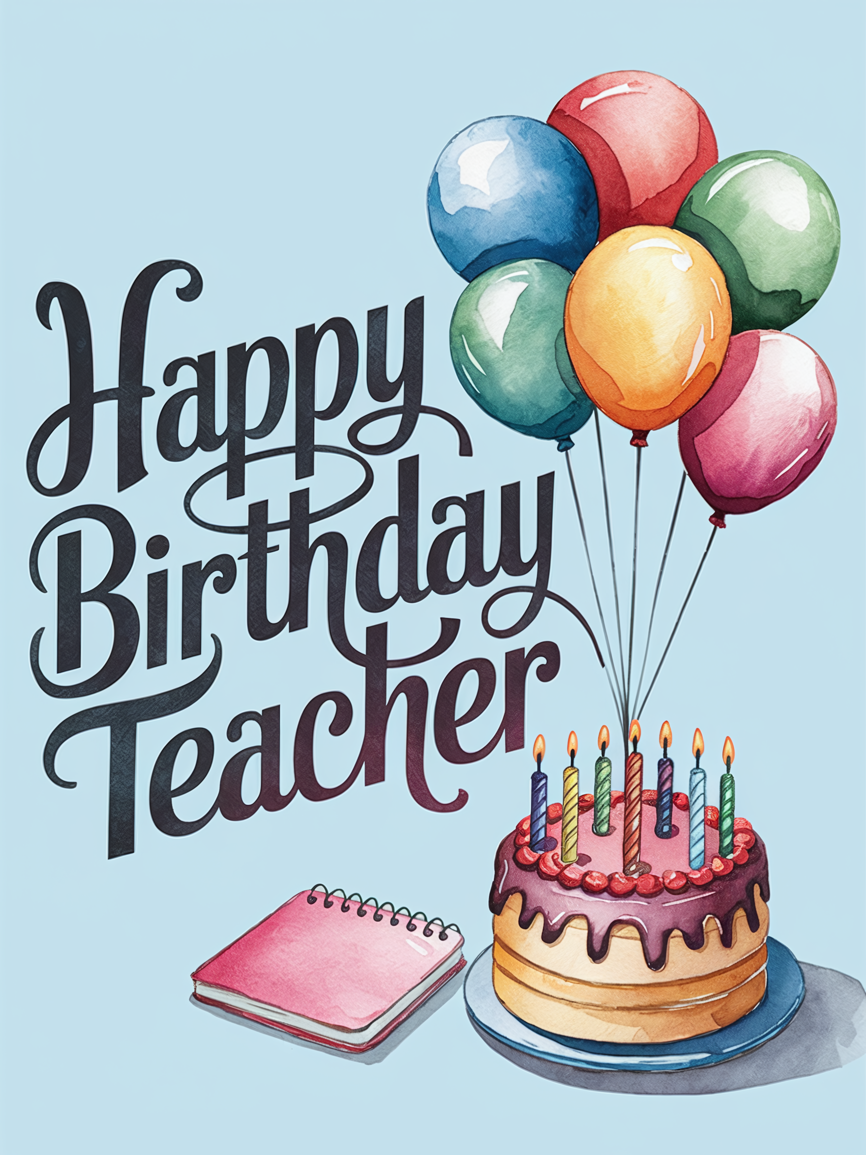 Happy Birthday Teacher Watercolor Illustration