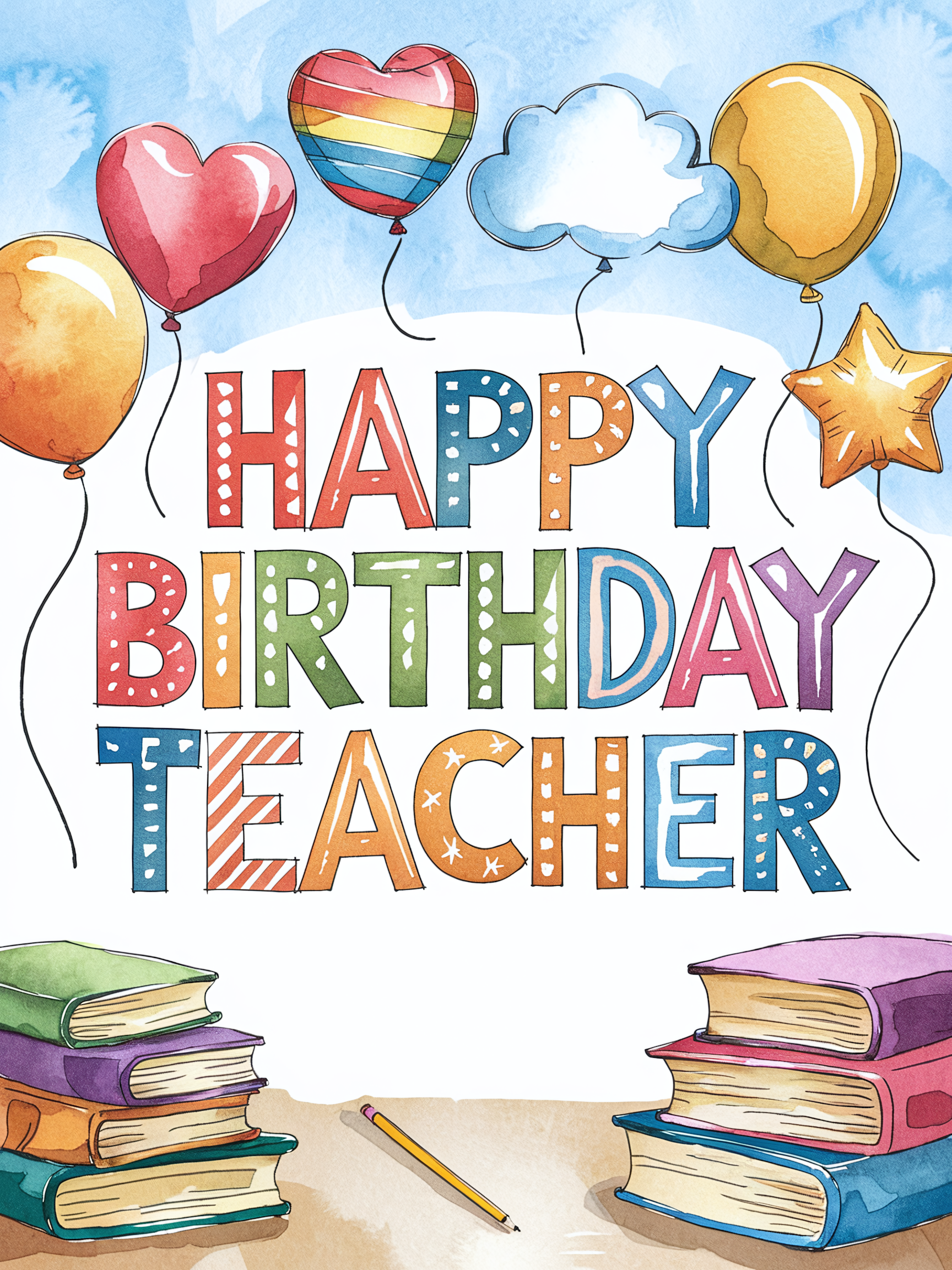 Watercolor Happy Birthday Teacher Card
