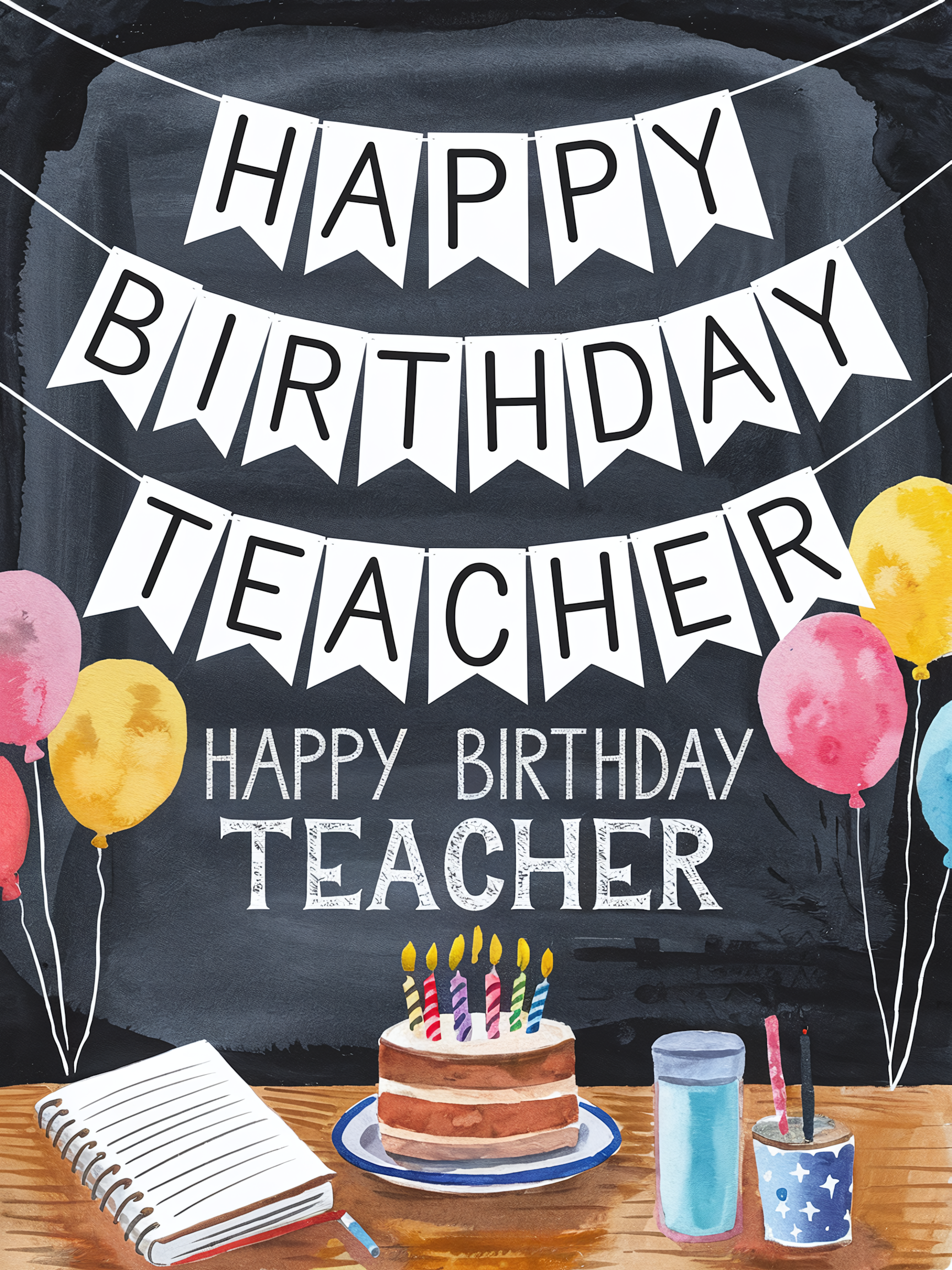 Happy Birthday Teacher Chalkboard Illustration