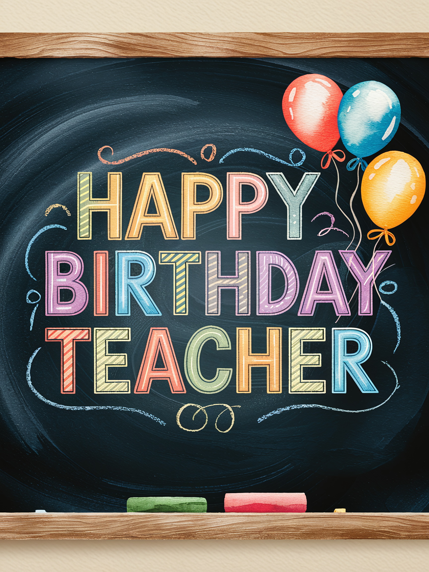 Chalkboard Happy Birthday Teacher Watercolor Illustration