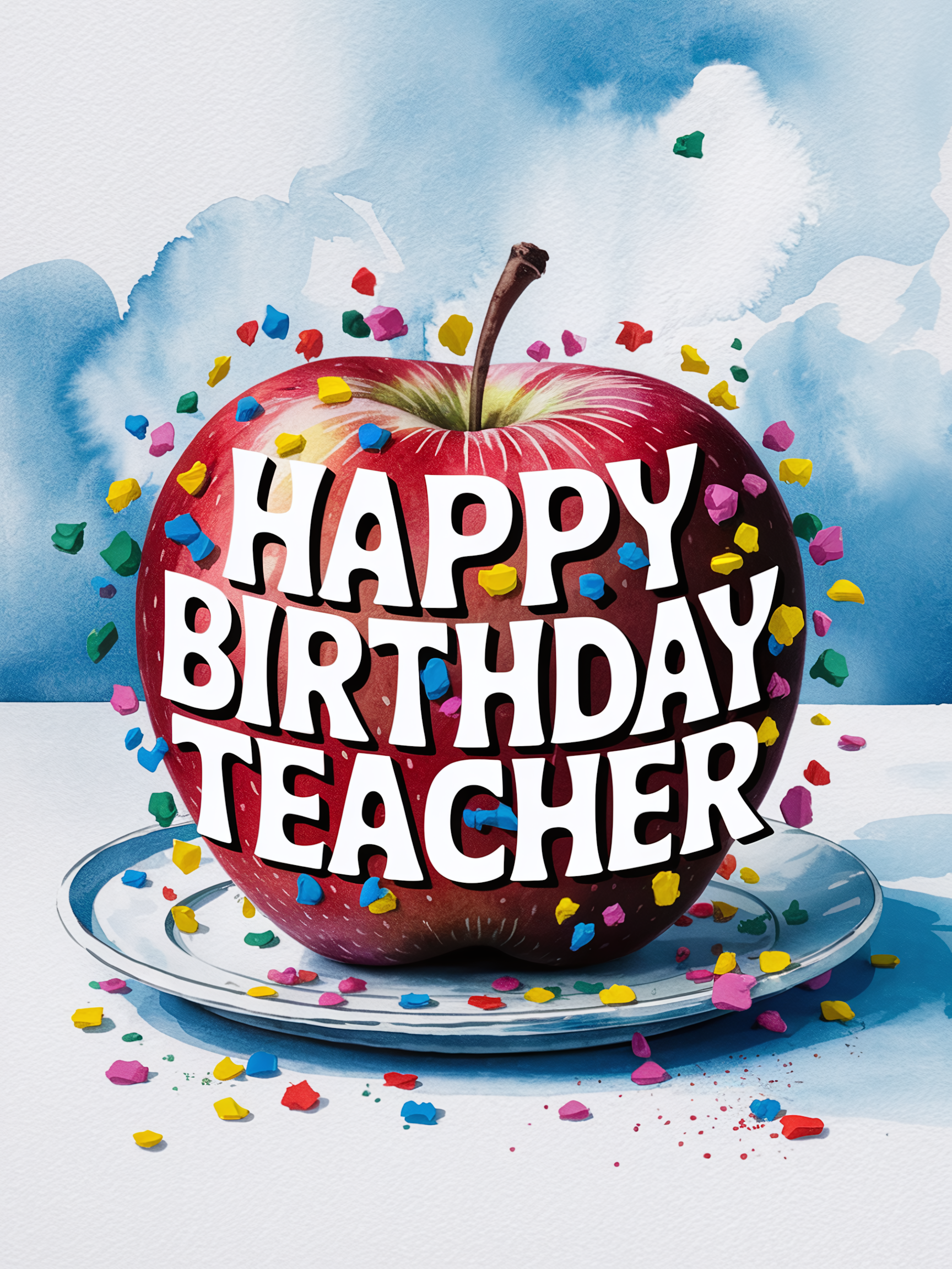 Watercolor Apple for Teacher Birthday