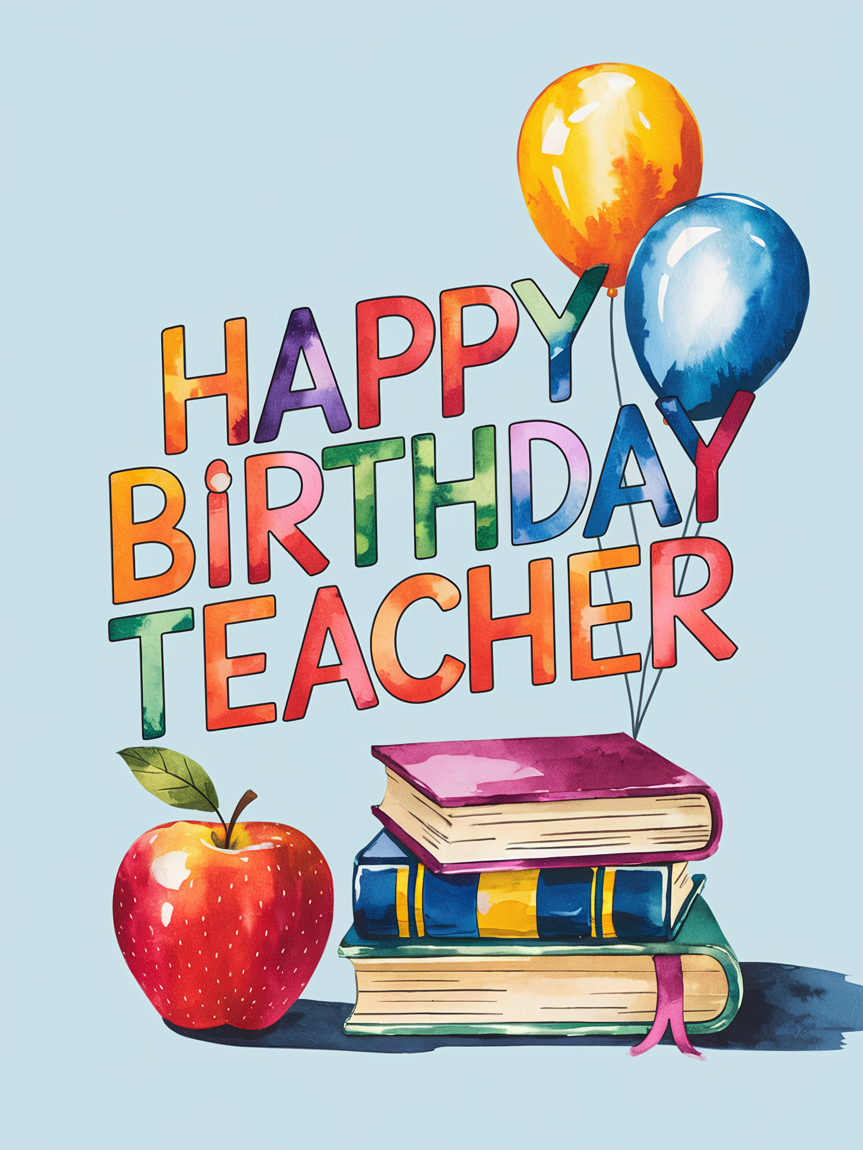 Watercolor Happy Birthday Teacher Illustration