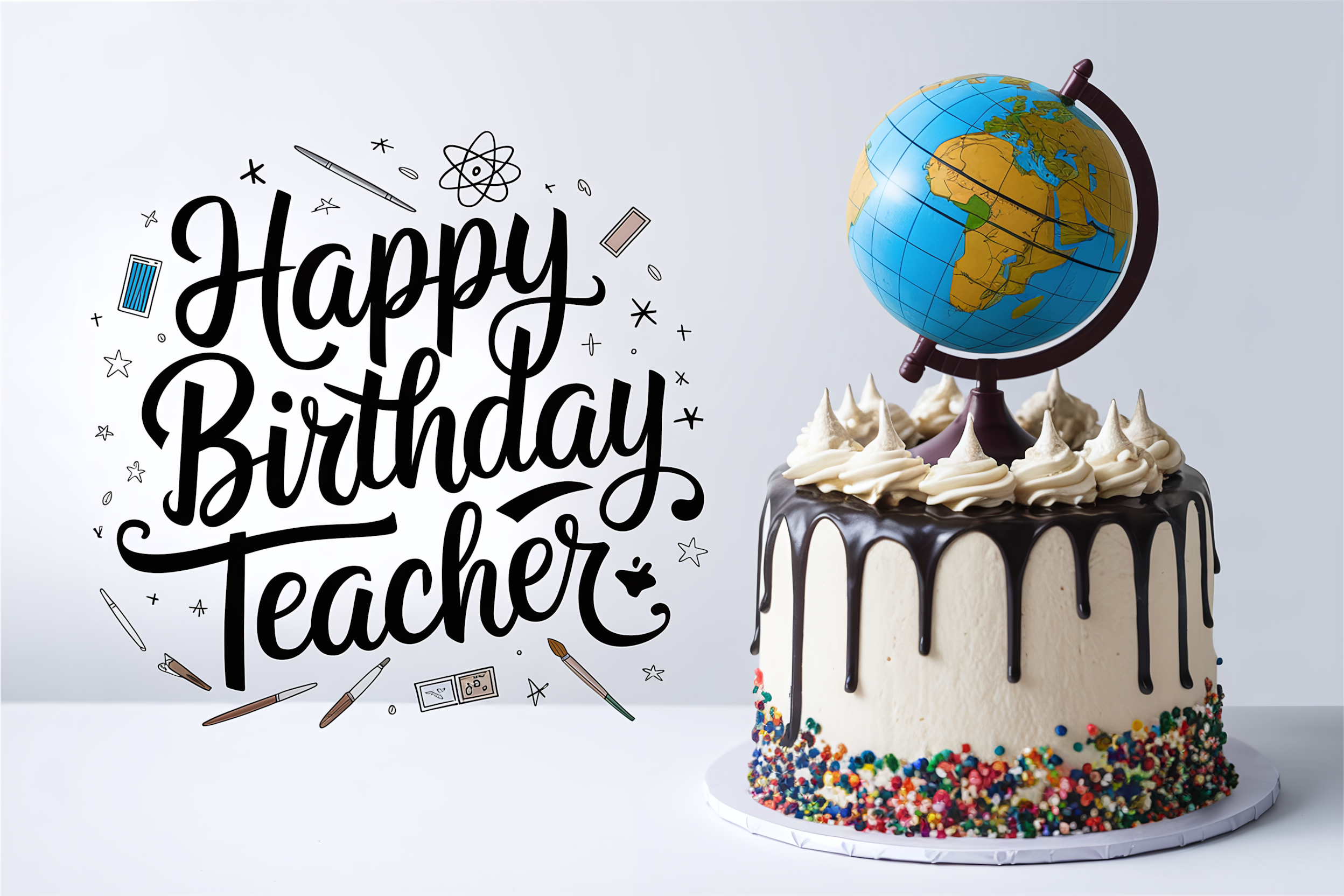 Happy Birthday Teacher Cake with Globe