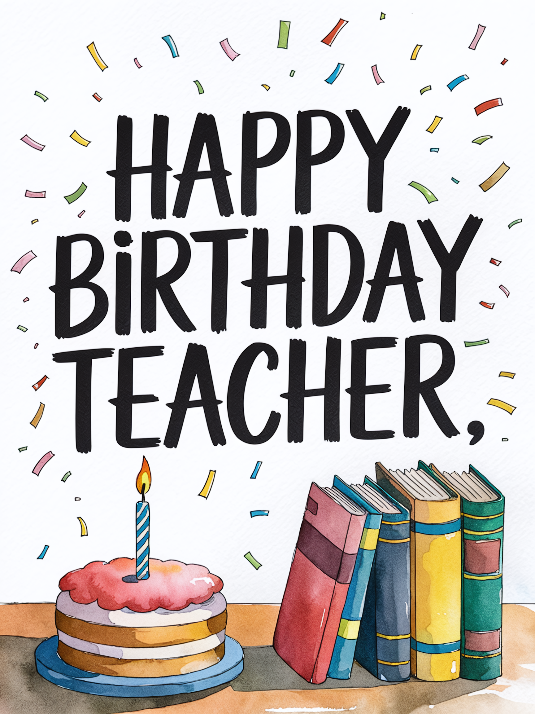 Watercolor Happy Birthday Teacher Card
