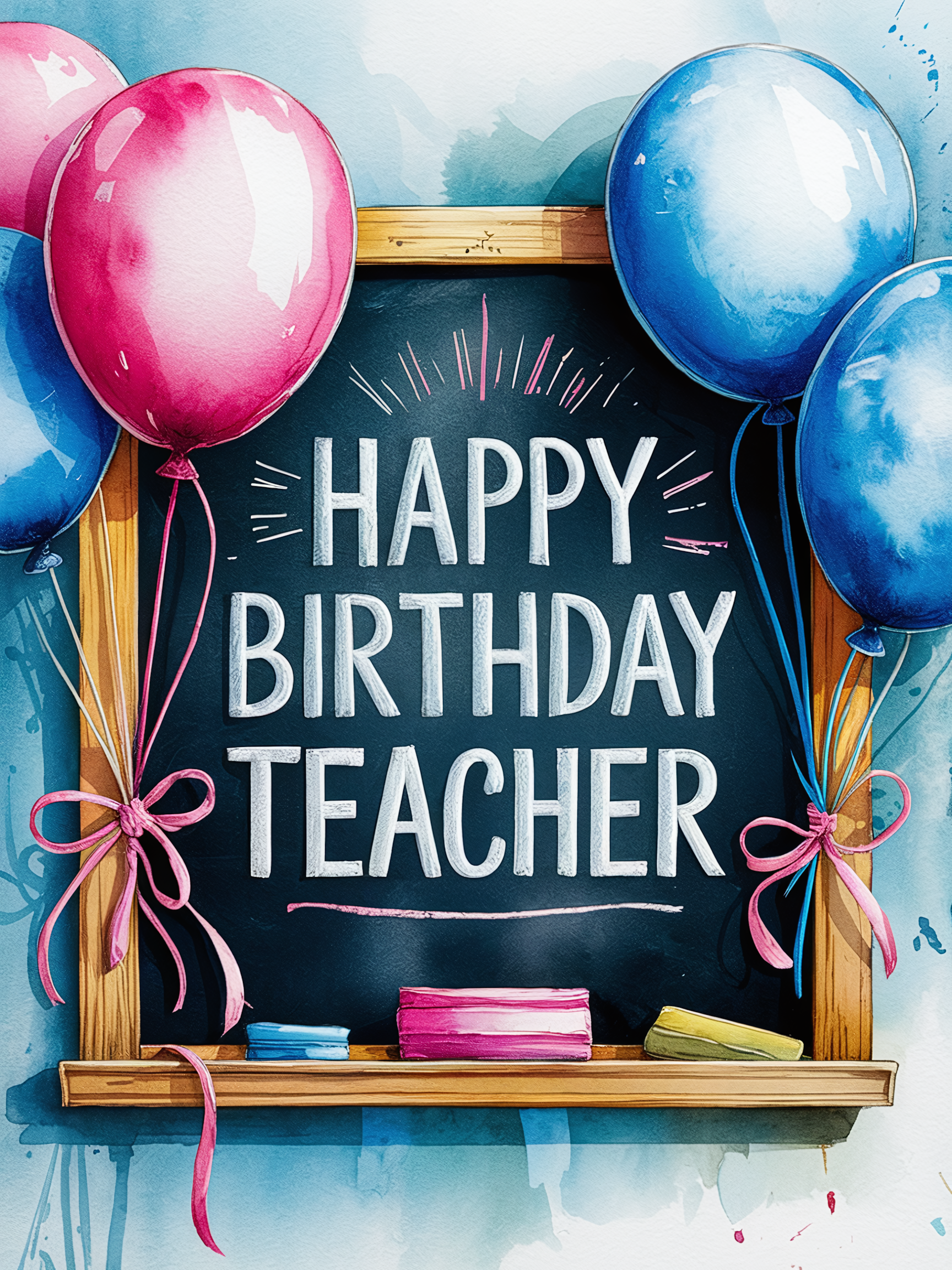 Watercolor Happy Birthday Teacher Chalkboard
