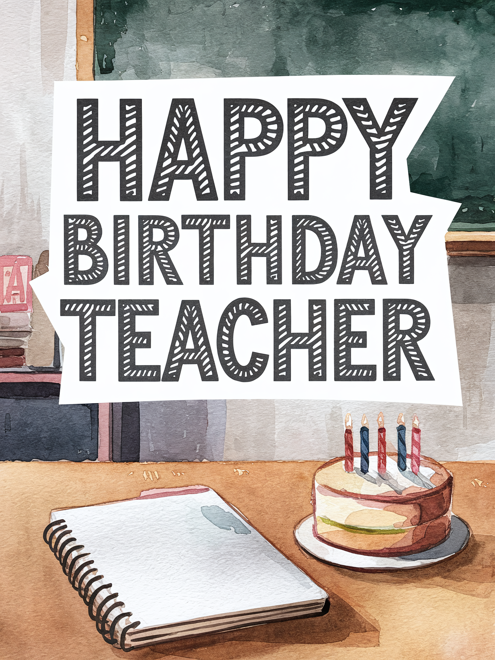 Watercolor Happy Birthday Teacher Card