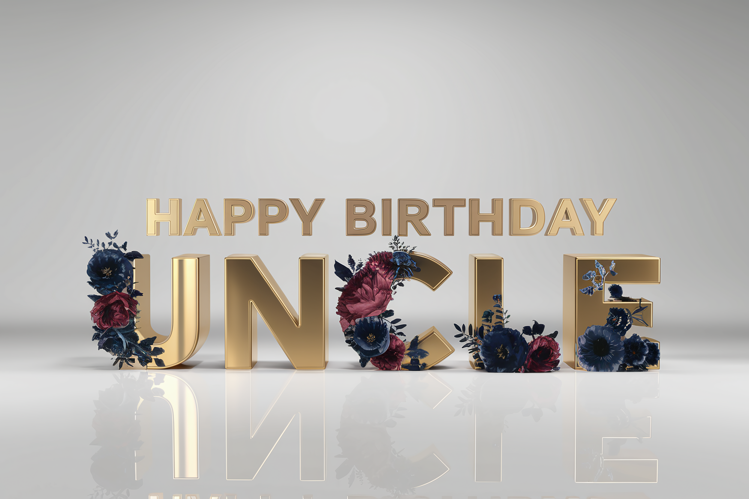 Happy Birthday Uncle with Gold Letters and Flowers