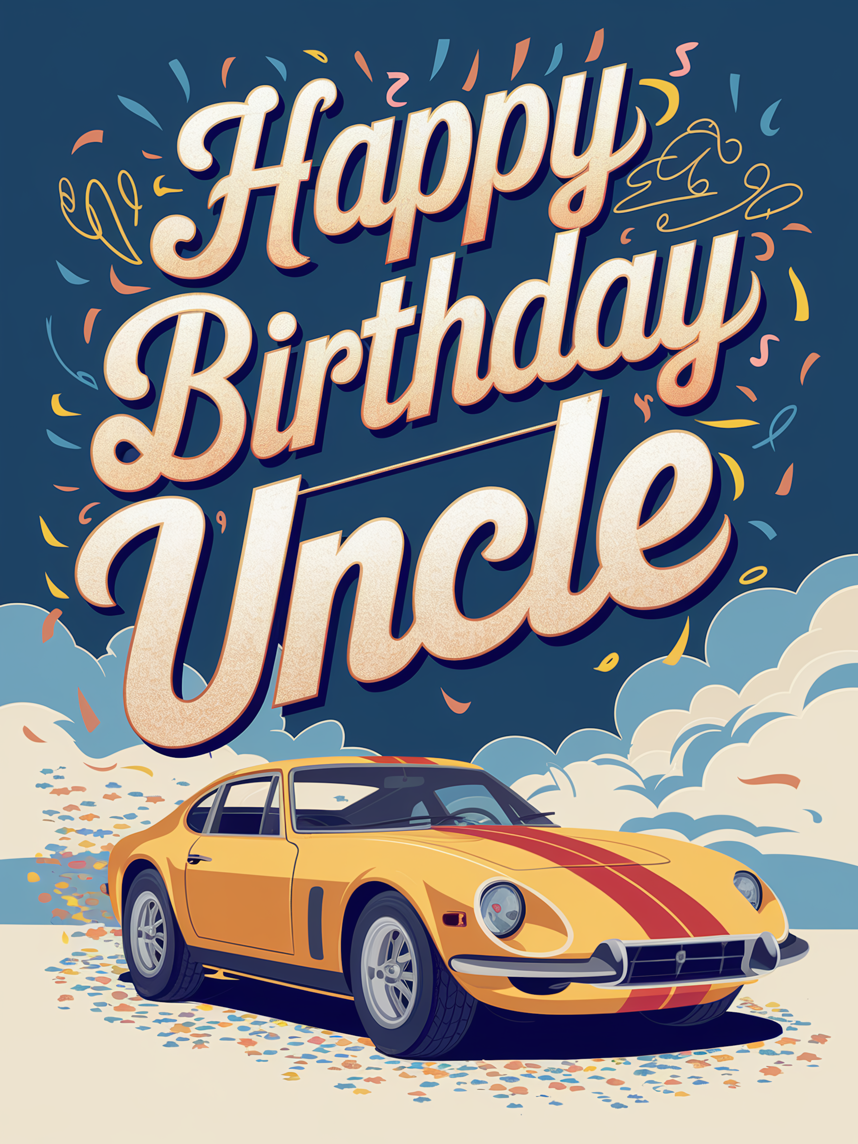 Happy Birthday Uncle Vintage Sports Car Illustration