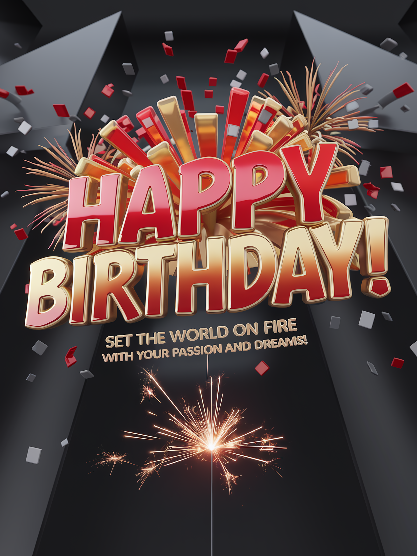 Happy Birthday 3D Render with Sparklers