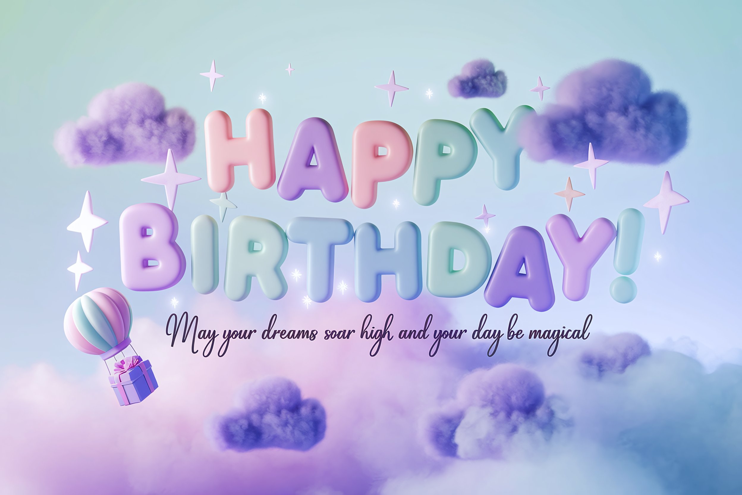 Whimsical 3D Render of Happy Birthday
