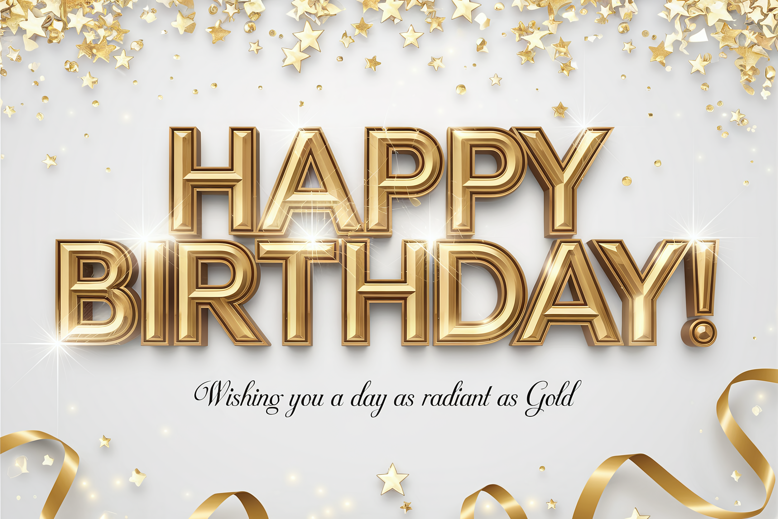 Golden Happy Birthday Card with Confetti